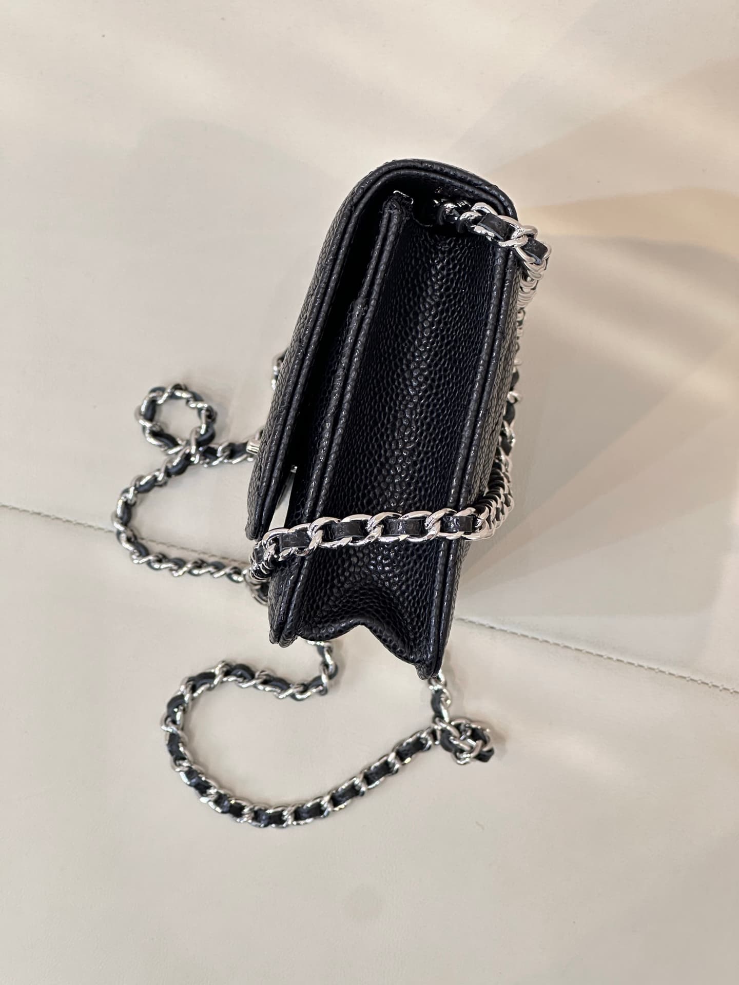 Chanel Classic Wallet on Chain Grained Shiny Calfskin & Silver-Tone Metal AP4241 Black TOP