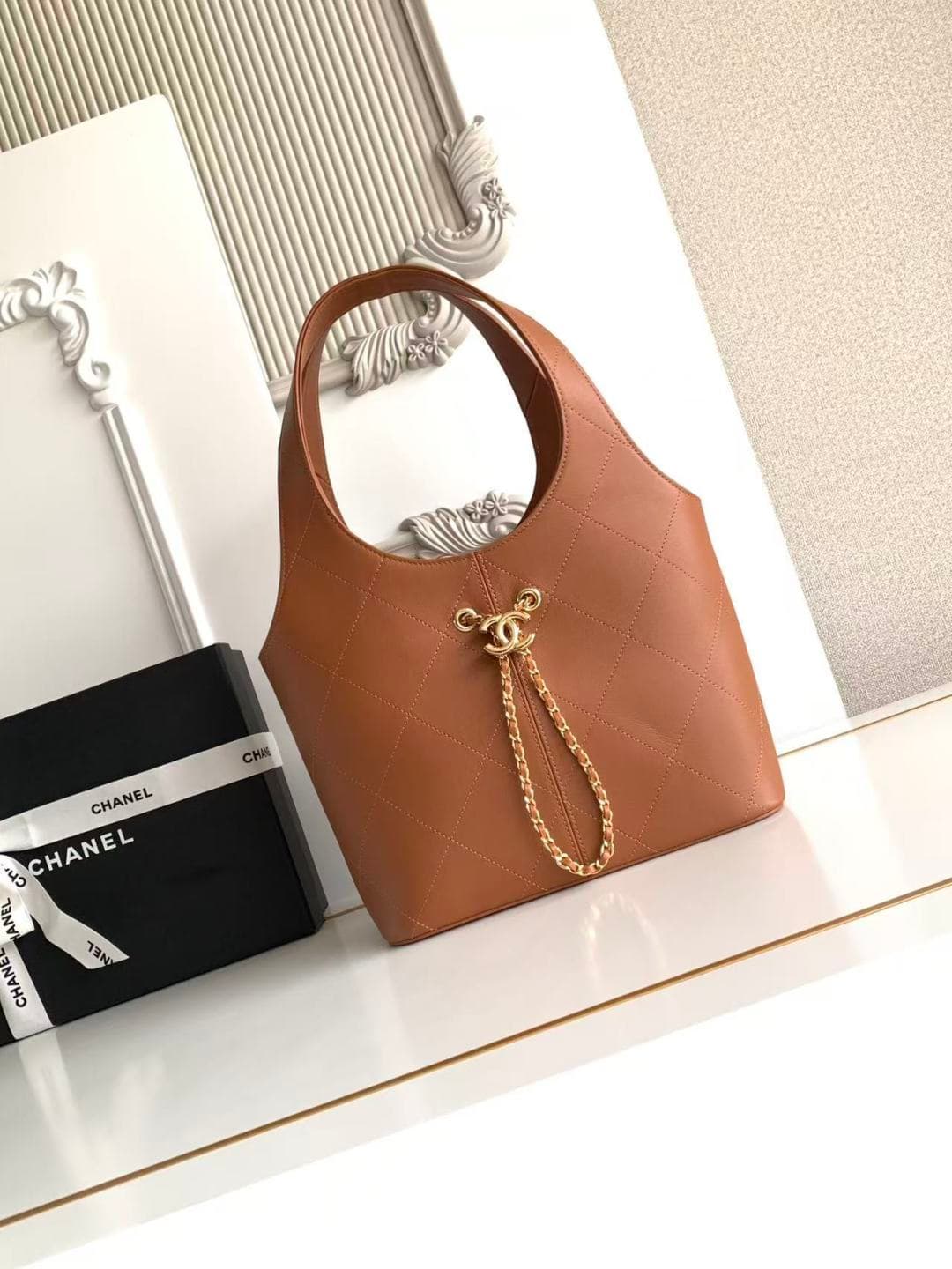 Chanel Medium Shopping Bag Brown Leather & Gold-Tone Metal AS6108 A