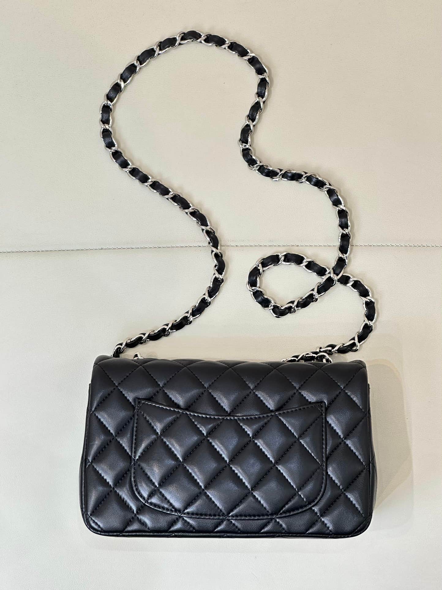 CHANEL Mini Classic Handbag Lambskin & Silver-Tone Metal A69900 Black TOP