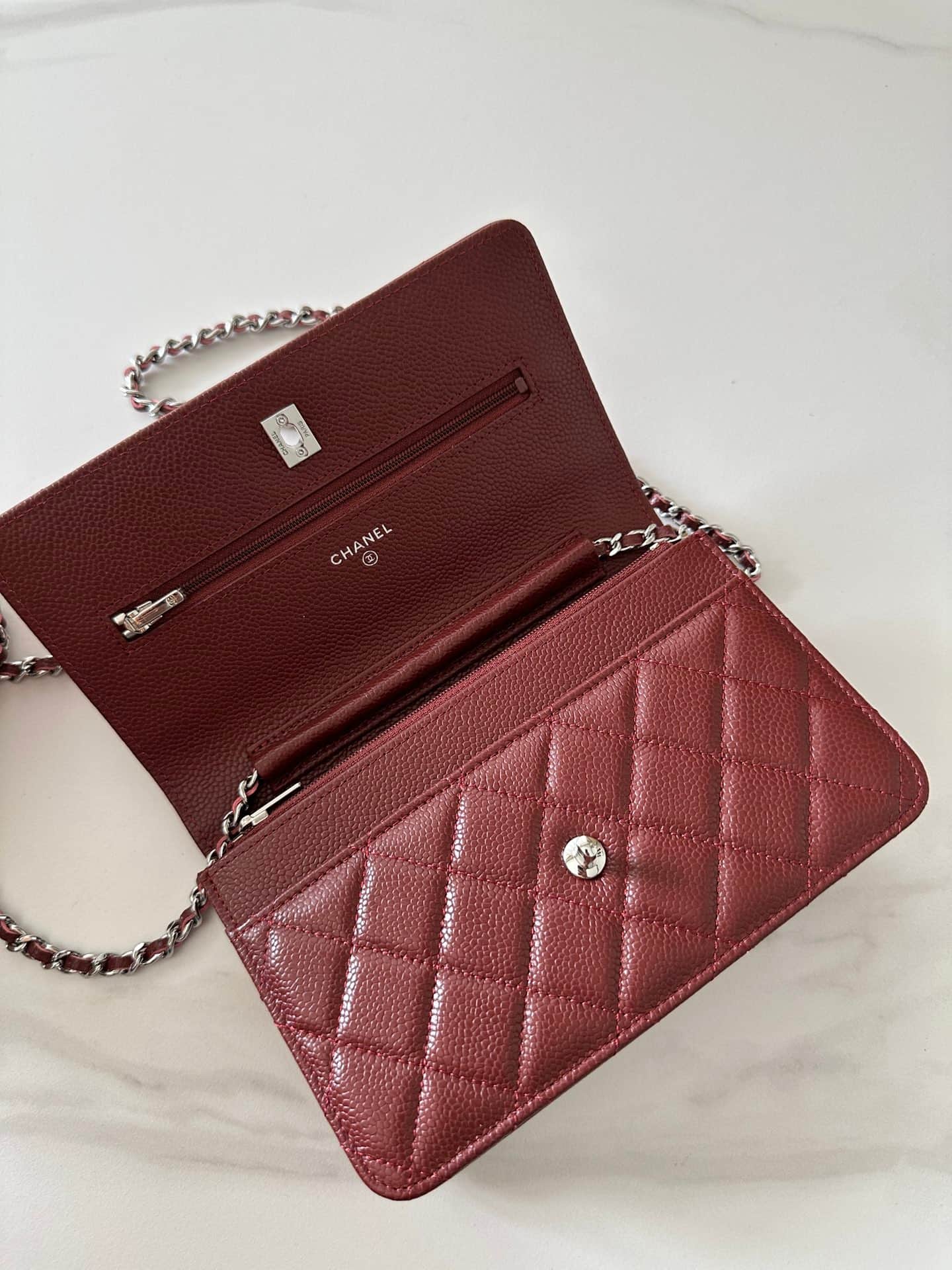 Chanel Classic Wallet on Chain Grained Shiny Calfskin & Silver-Tone Metal AP4241 Dark Brown High