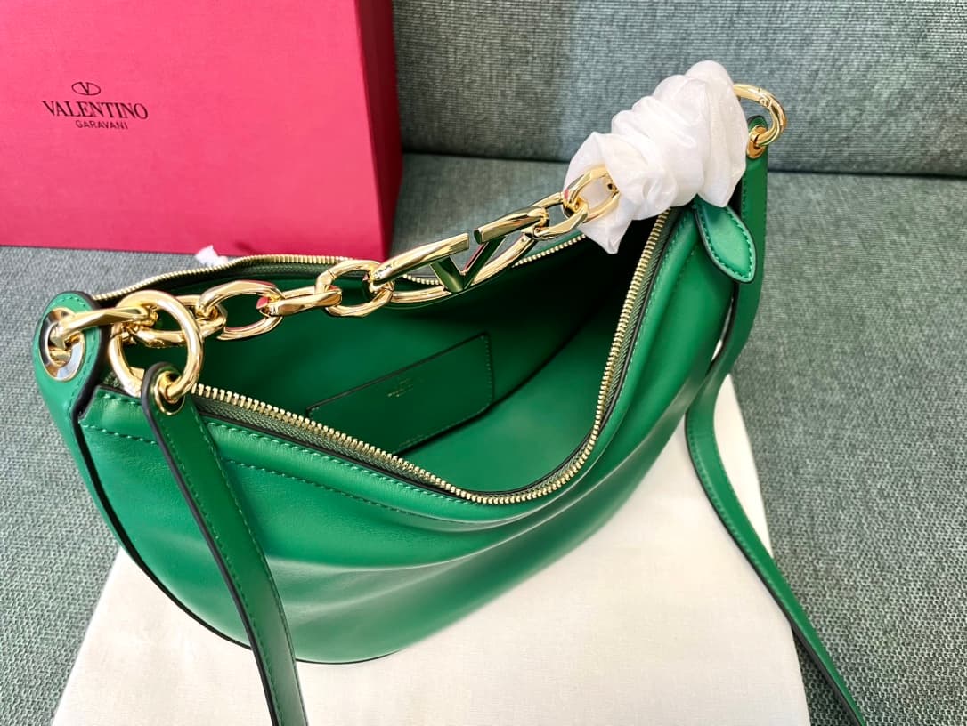 Valentino Garavani VLogo Moon small hobo bag in Green smooth calfskin High