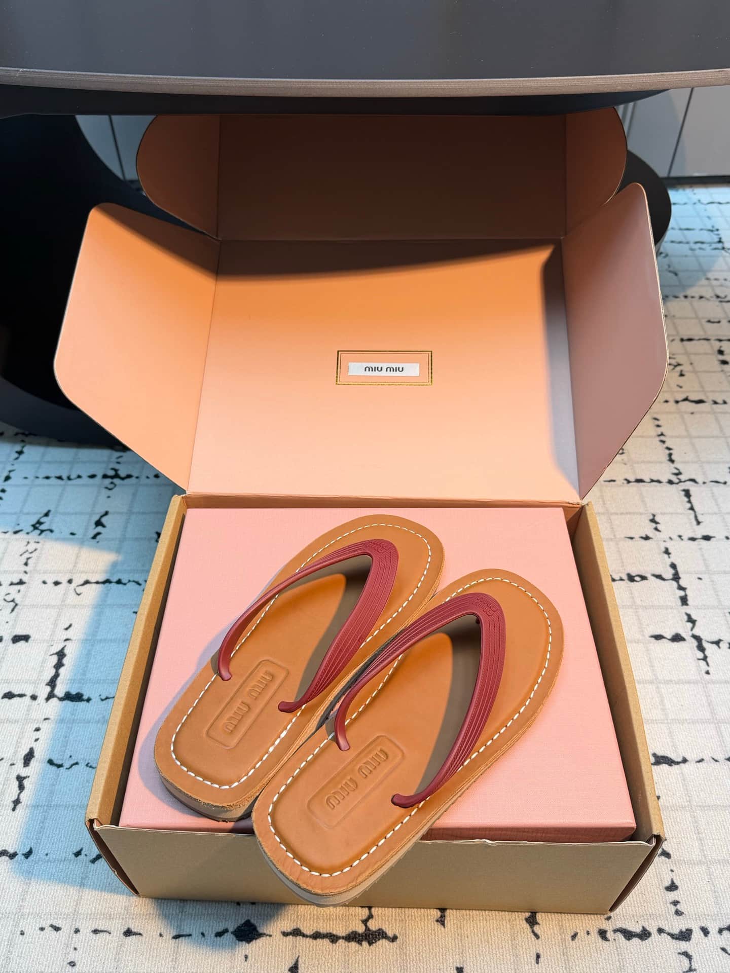 Miu Miu Logo Flat Thong Sandals
