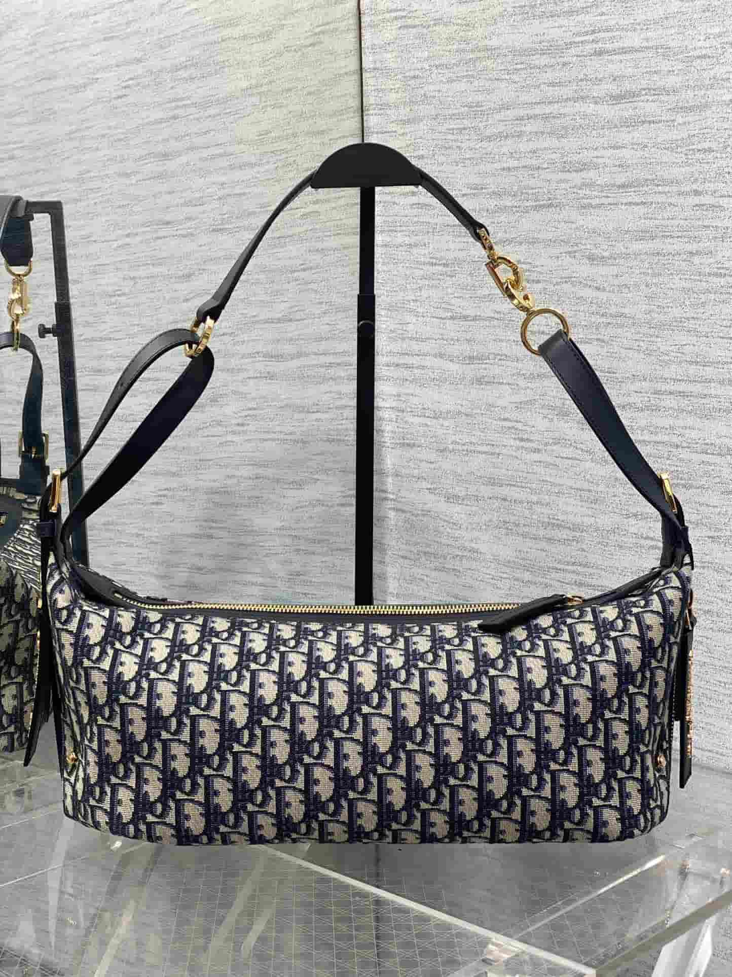 Medium D-Journey Bag Blue Dior Oblique Jacquard High