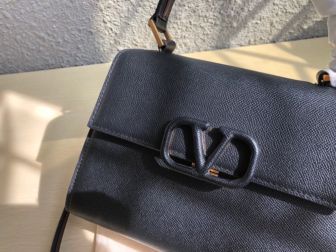 Valentino Small Vsling Handbag In Black Grainy Calfskin High