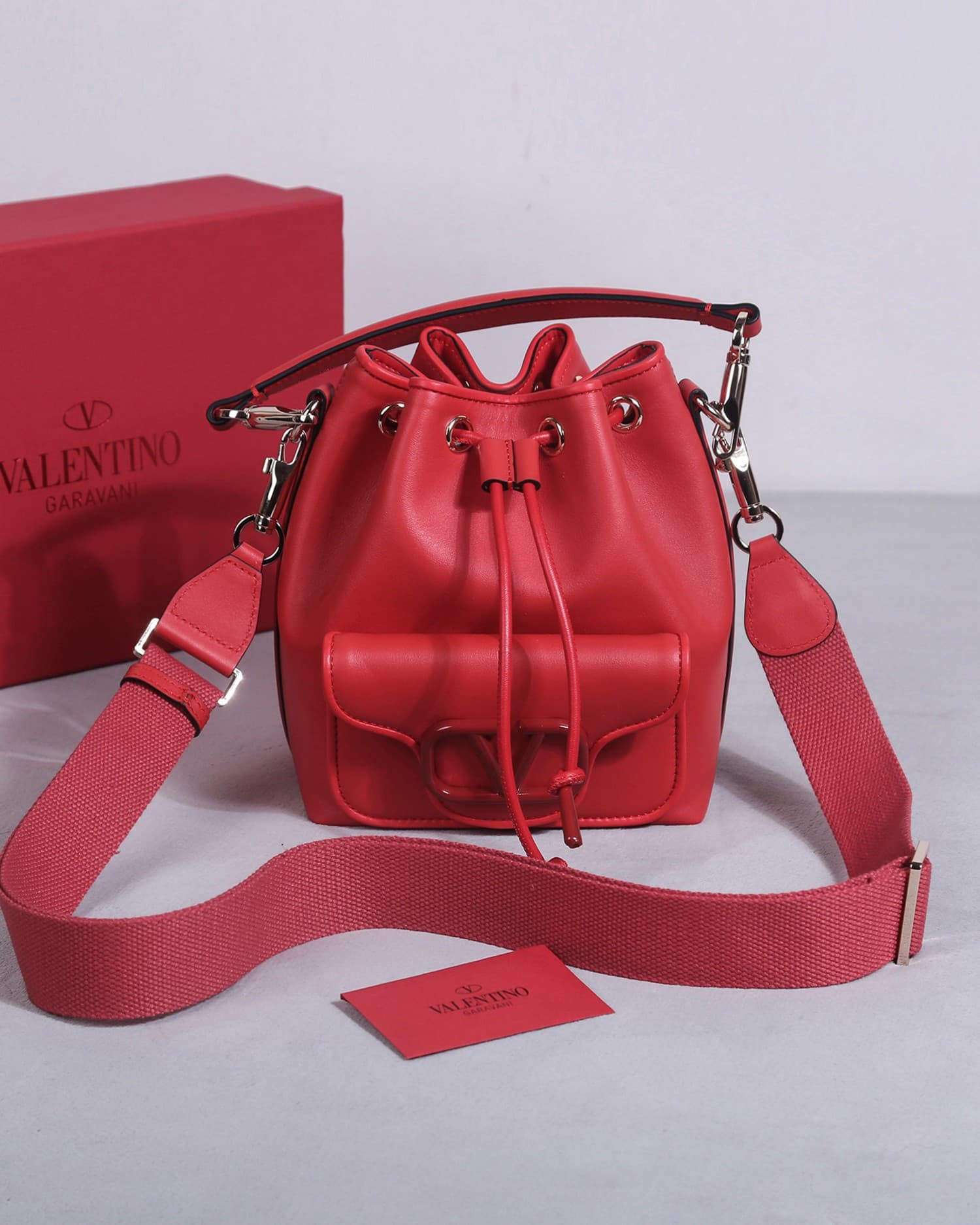 Valentino Garavani Locò calfskin leather bucket bag in red 22058 High