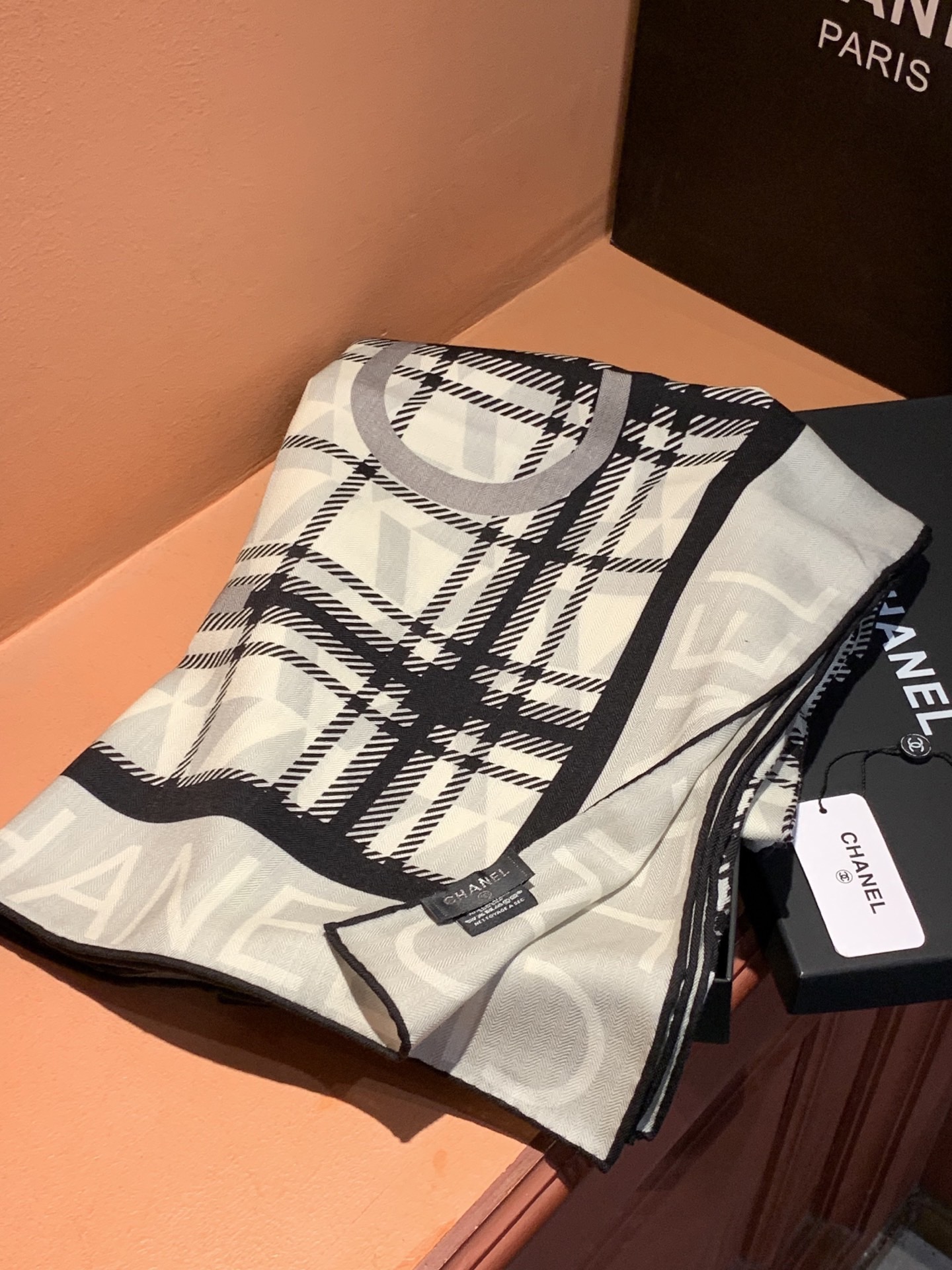 Chanel logo print silk scarf