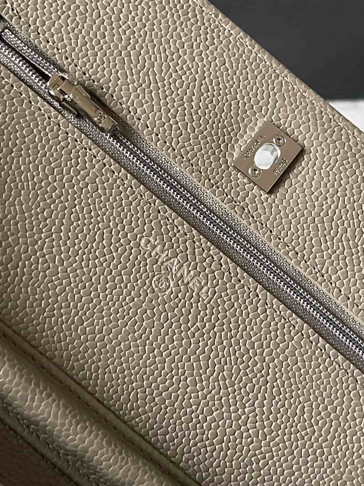 Chanel Classic Wallet on Chain Grained Shiny Calfskin & Silver-Tone Metal AP4241 Grey A