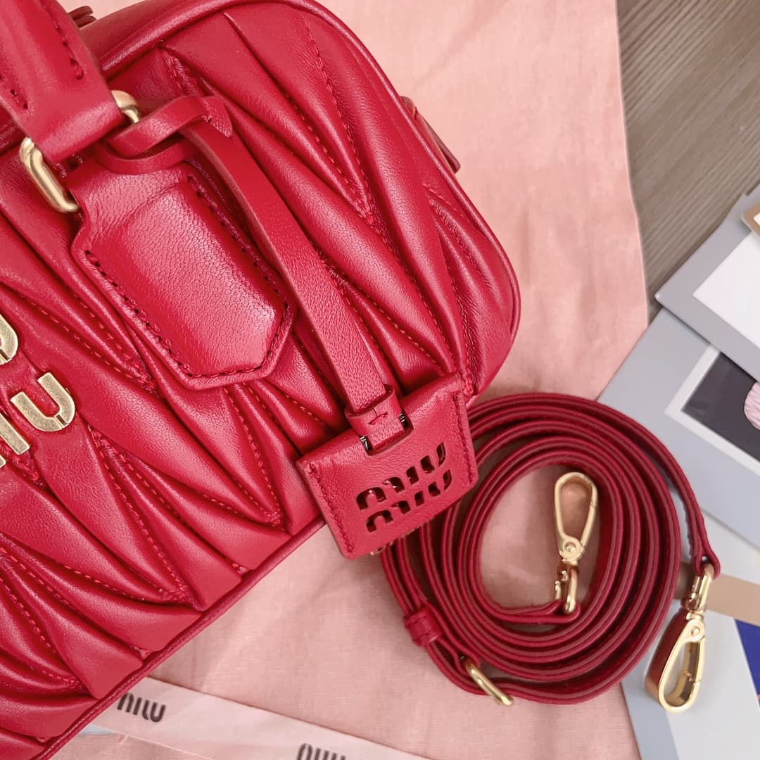 Miu Miu Arcadie matelassé nappa leather bag 5BB142 Red High