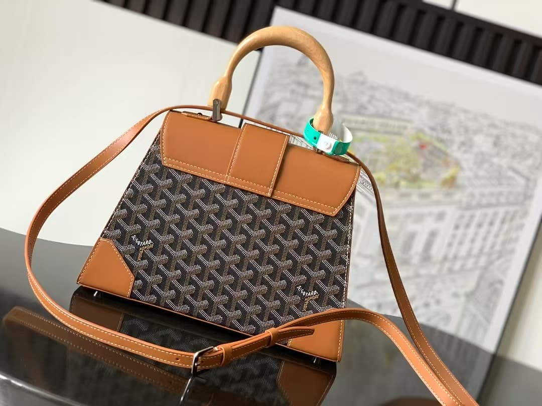 Saïgon PM Bag Goyardine Canvas & Clamecy Cowhide Black & Tan High