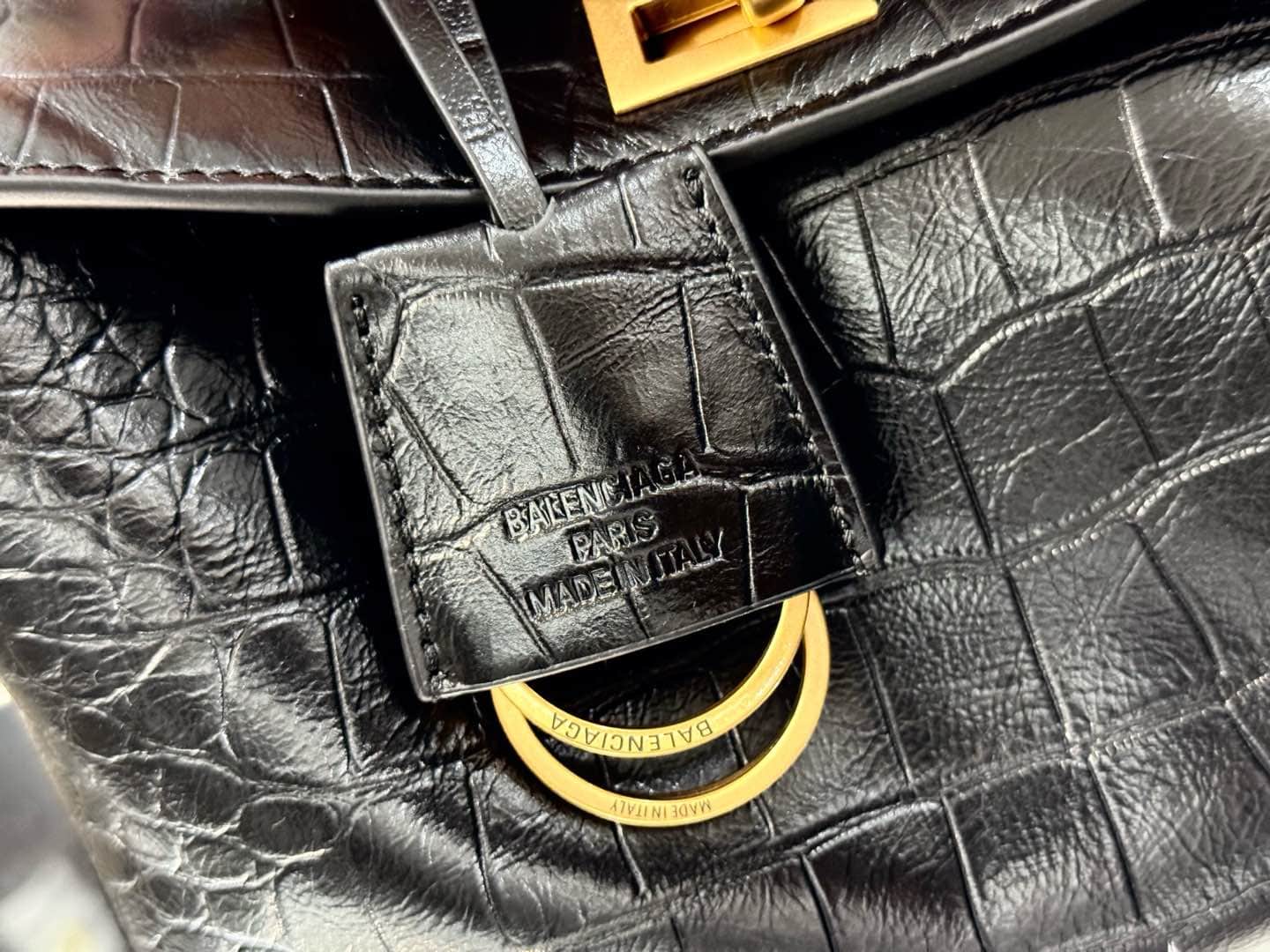 Balenciaga Rodeo Medium Bag in Black Crocodile Embossed Calfskin With Gold-Tone Metal TOP
