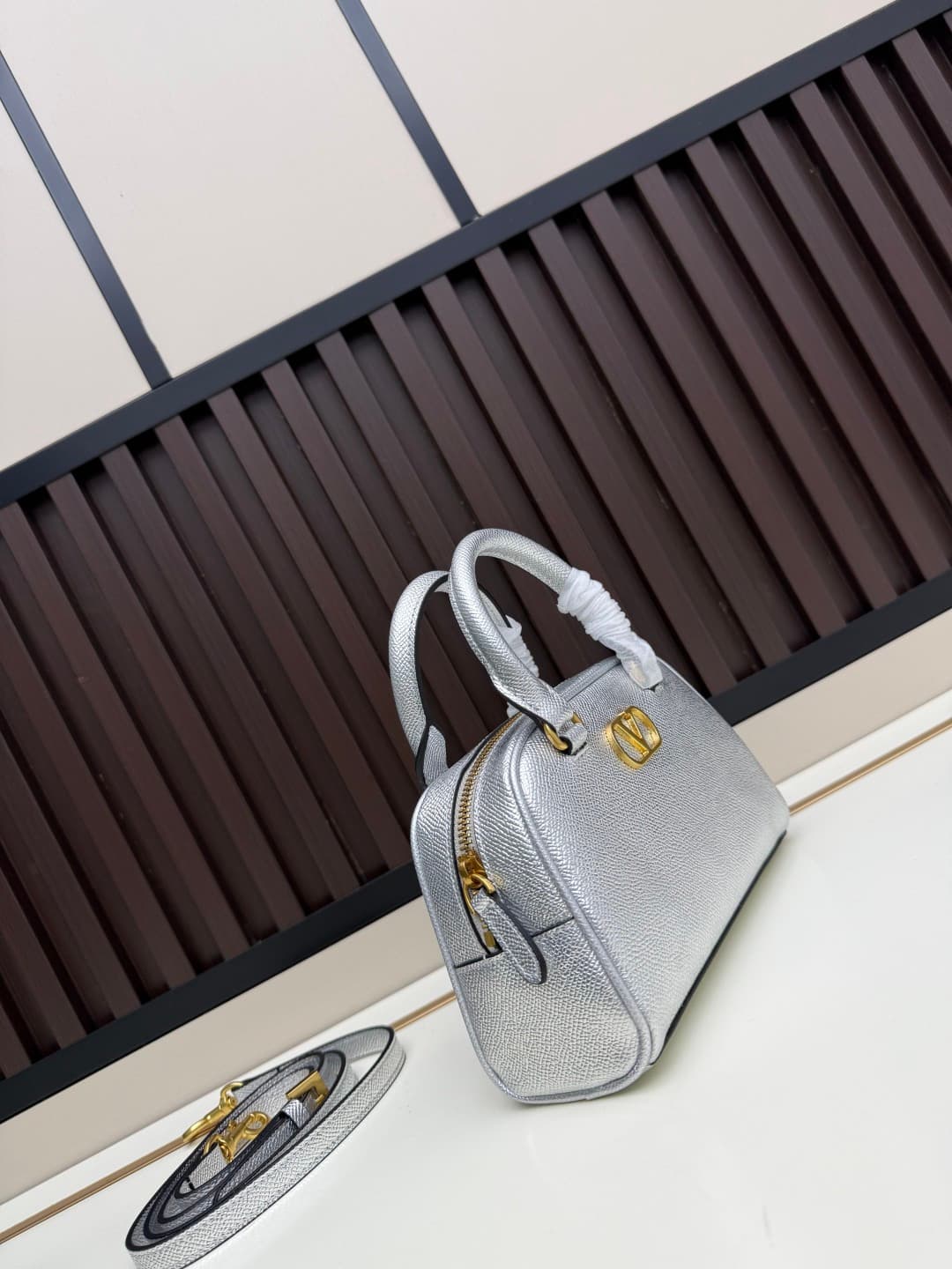 Valentino Garavani Mini VLogo Signature Bowling Bag Silver