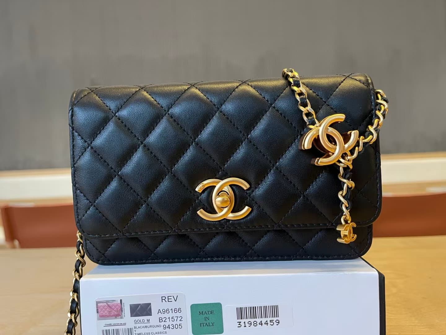 Chanel Wallet On Chain Shiny Lambskin & Gold Tone Metal Black A