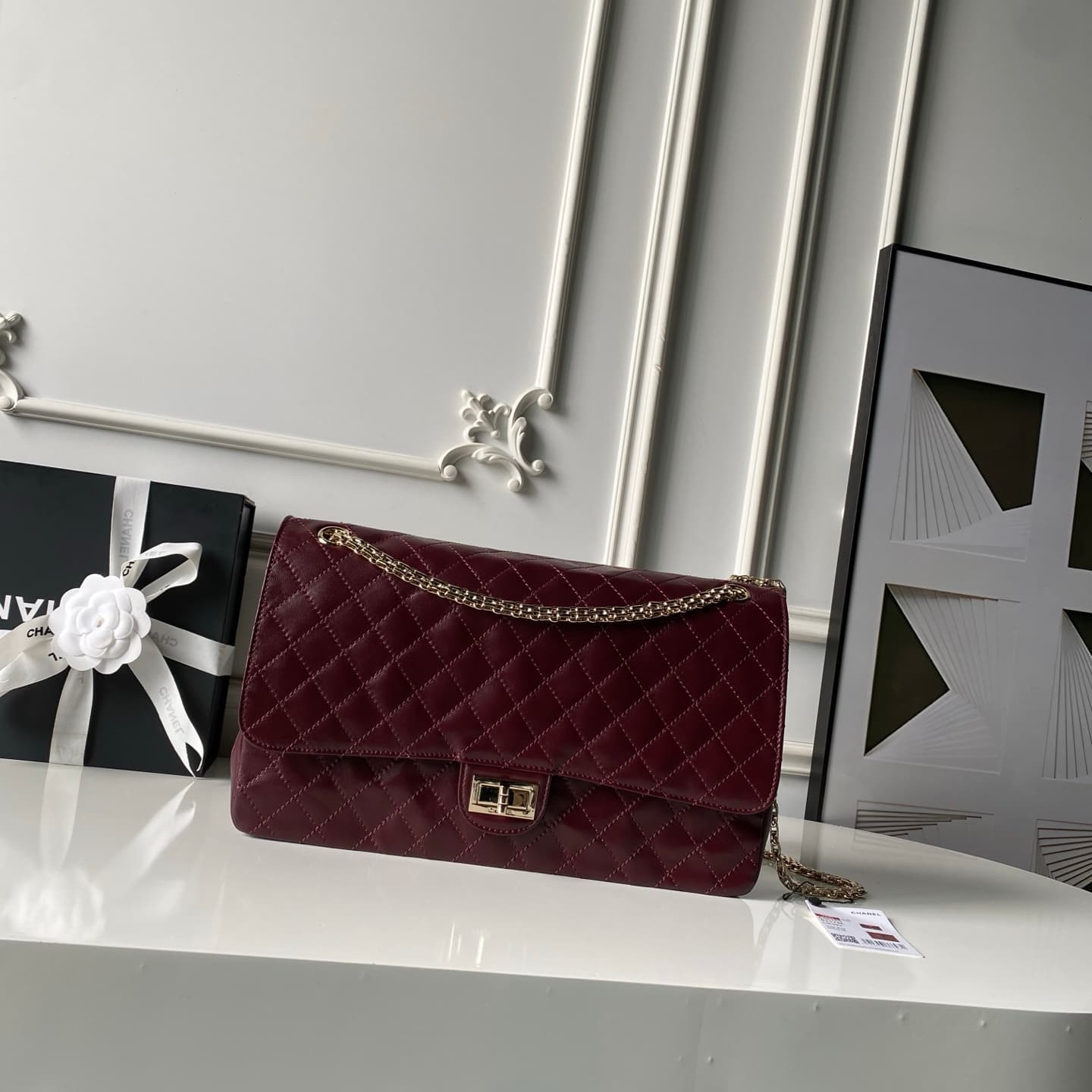CHANEL Large 2.55 Handbag Aged Calfskin & Gold-Tone Metal & Burgundy A37587 A