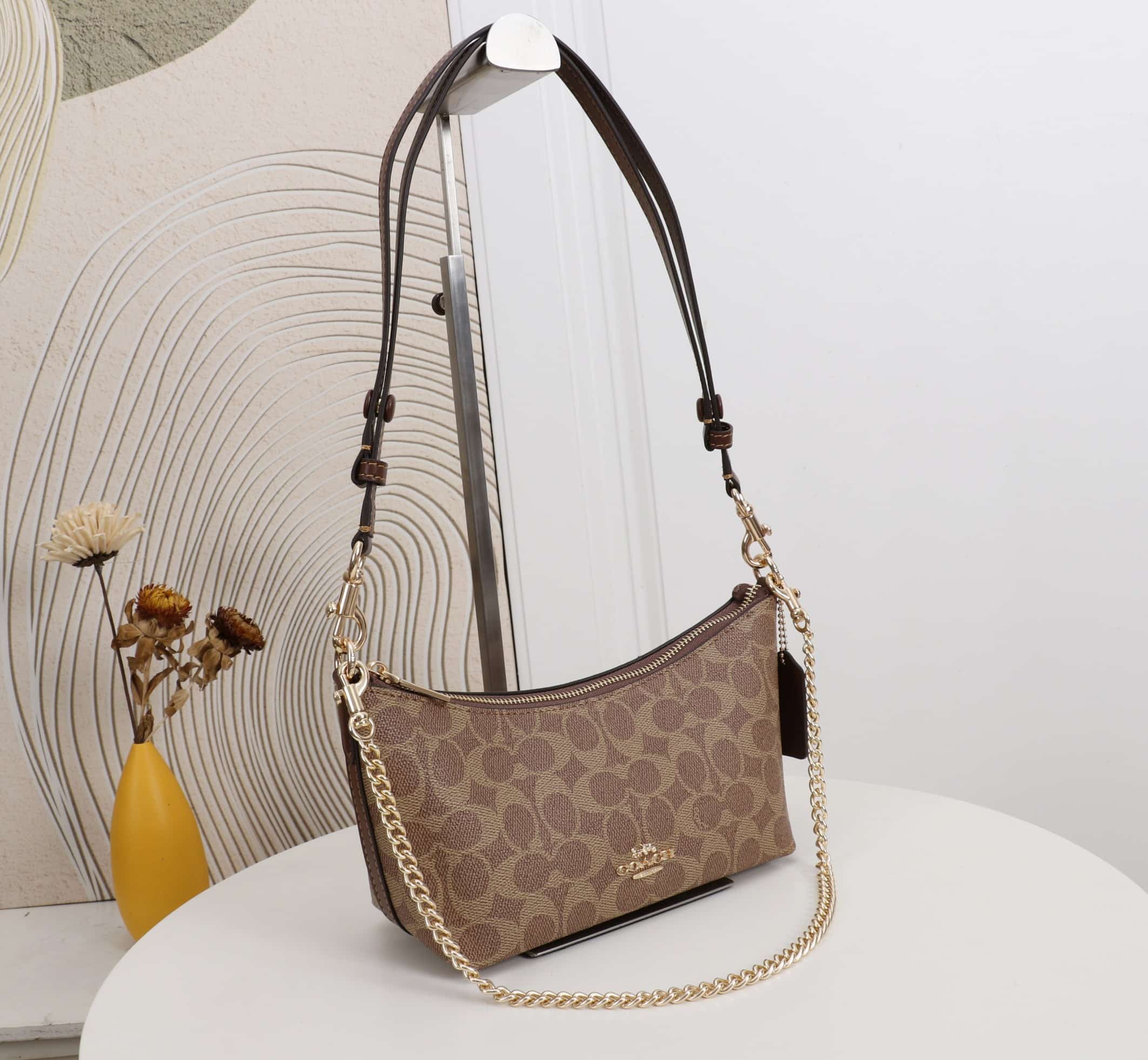 Coach Caitlin Shoulder Bag In Signature Canvas Gold/Tan/Brown High