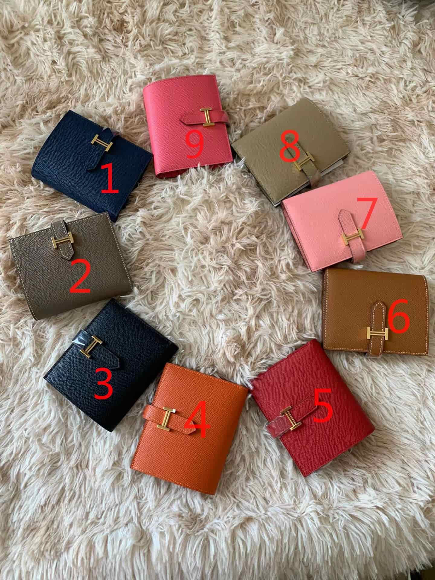 Hermes Bearn Compact Wallet Epsom Leather & Gold Metal In ALL COLORS High