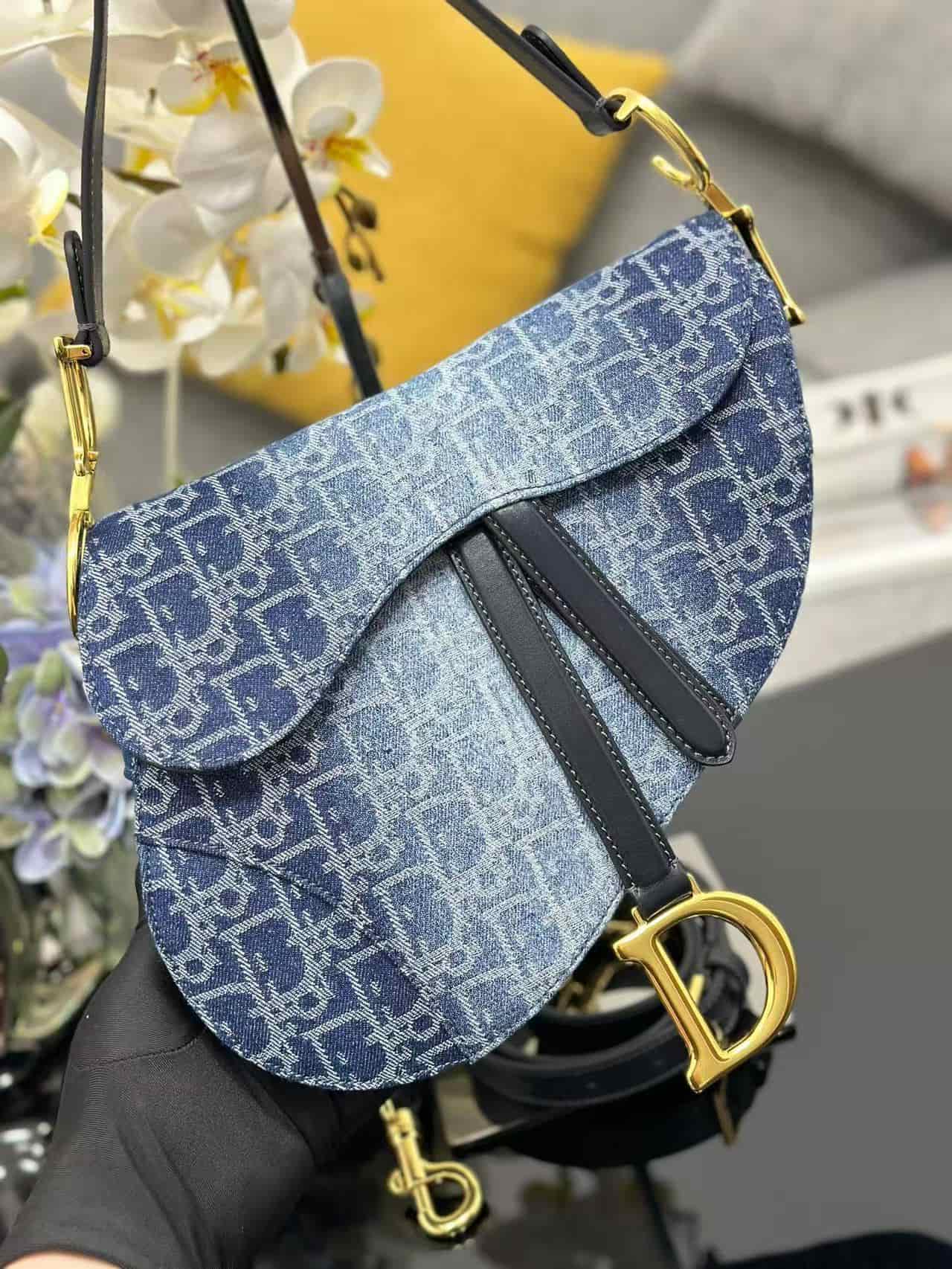 SADDLE BAG Dior Oblique Embroidery Blue Denim High