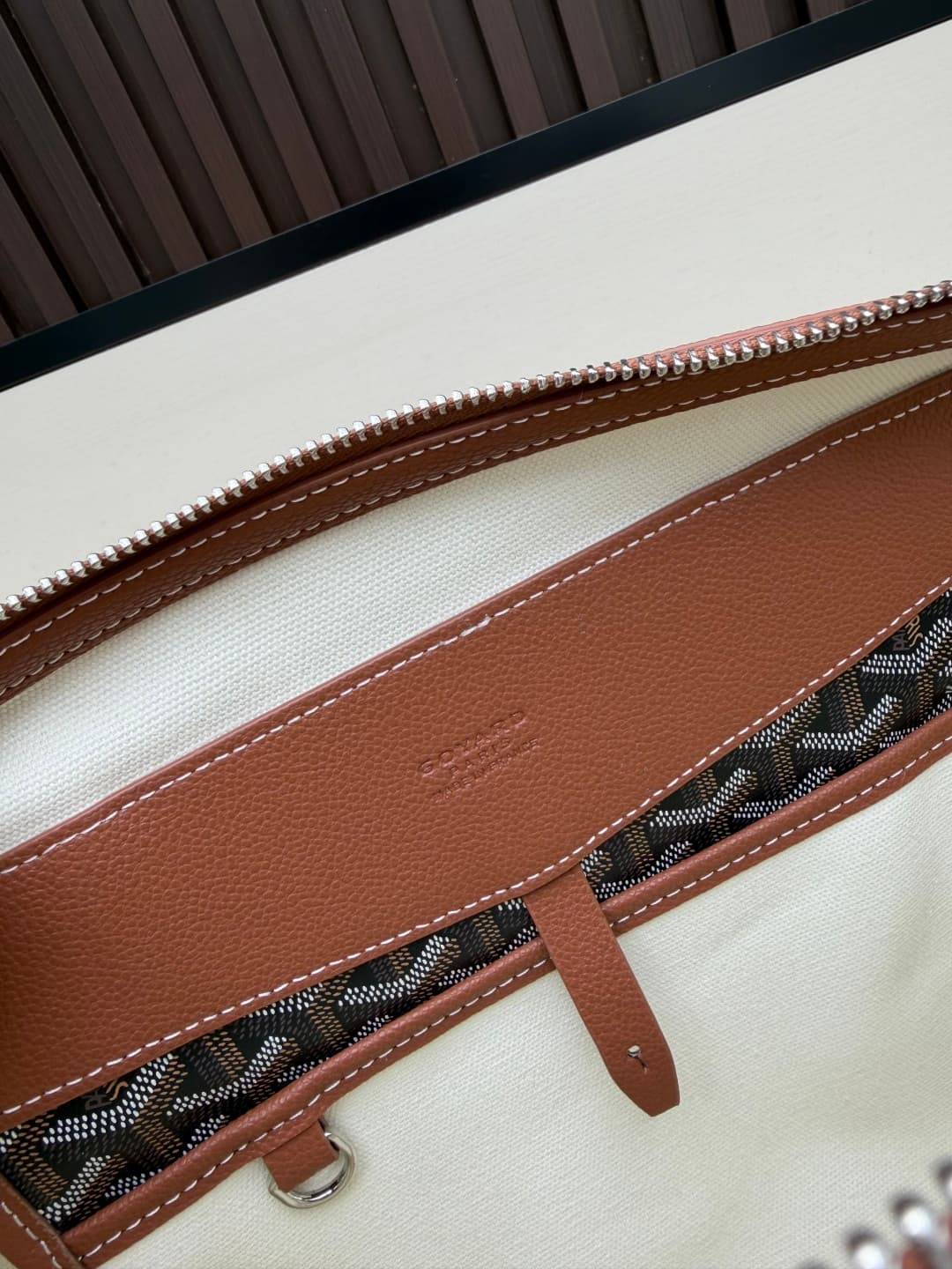 Goyard Cisalpin Document Case Brown Chevron Print Coated Canvas Mid