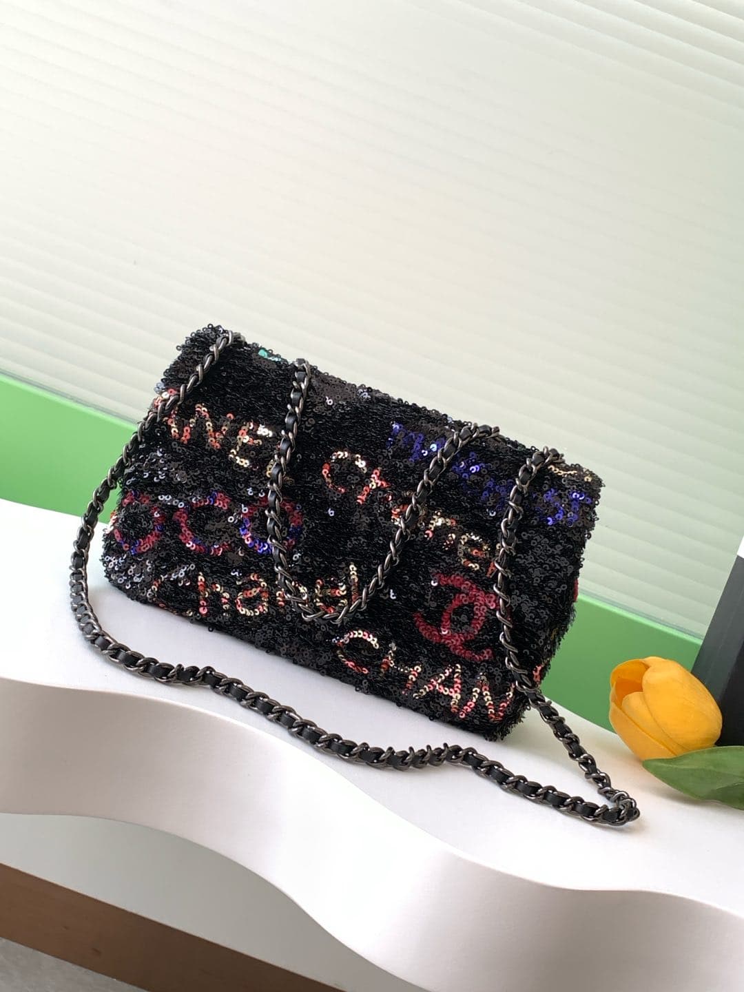 Chanel Flap Bag Sequins & Black-Tone Metal AS4561  A