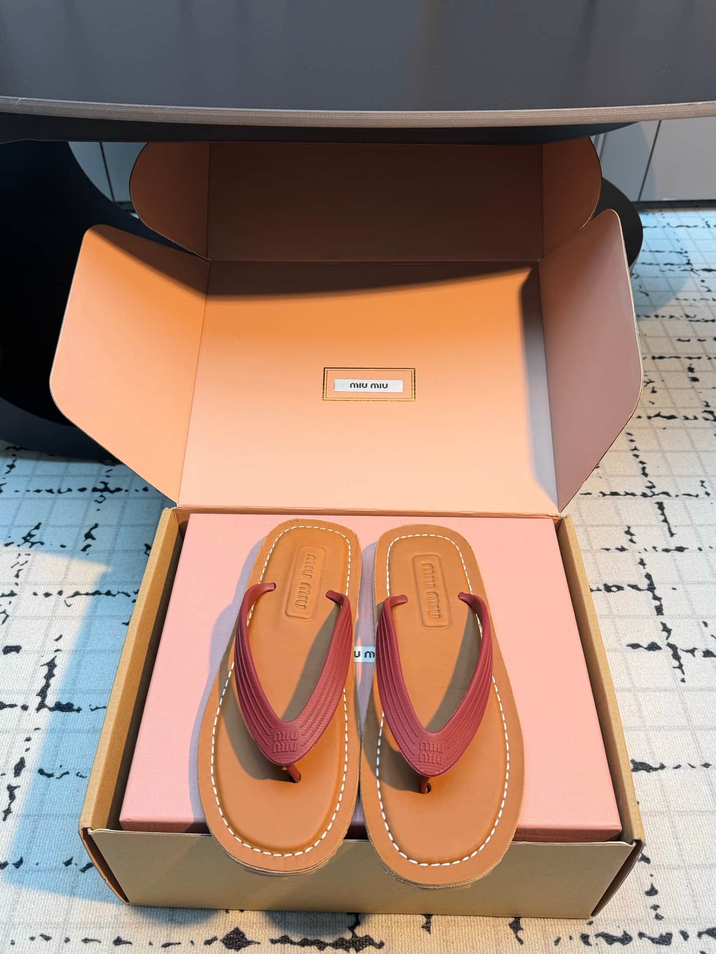 Miu Miu Logo Flat Thong Sandals