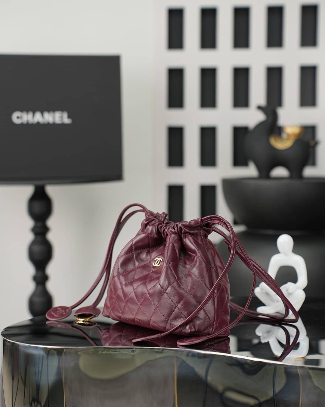 Chanel Clutch with Leather Strap Lambskin & Gold-tone Metal AP5228 Claret  A