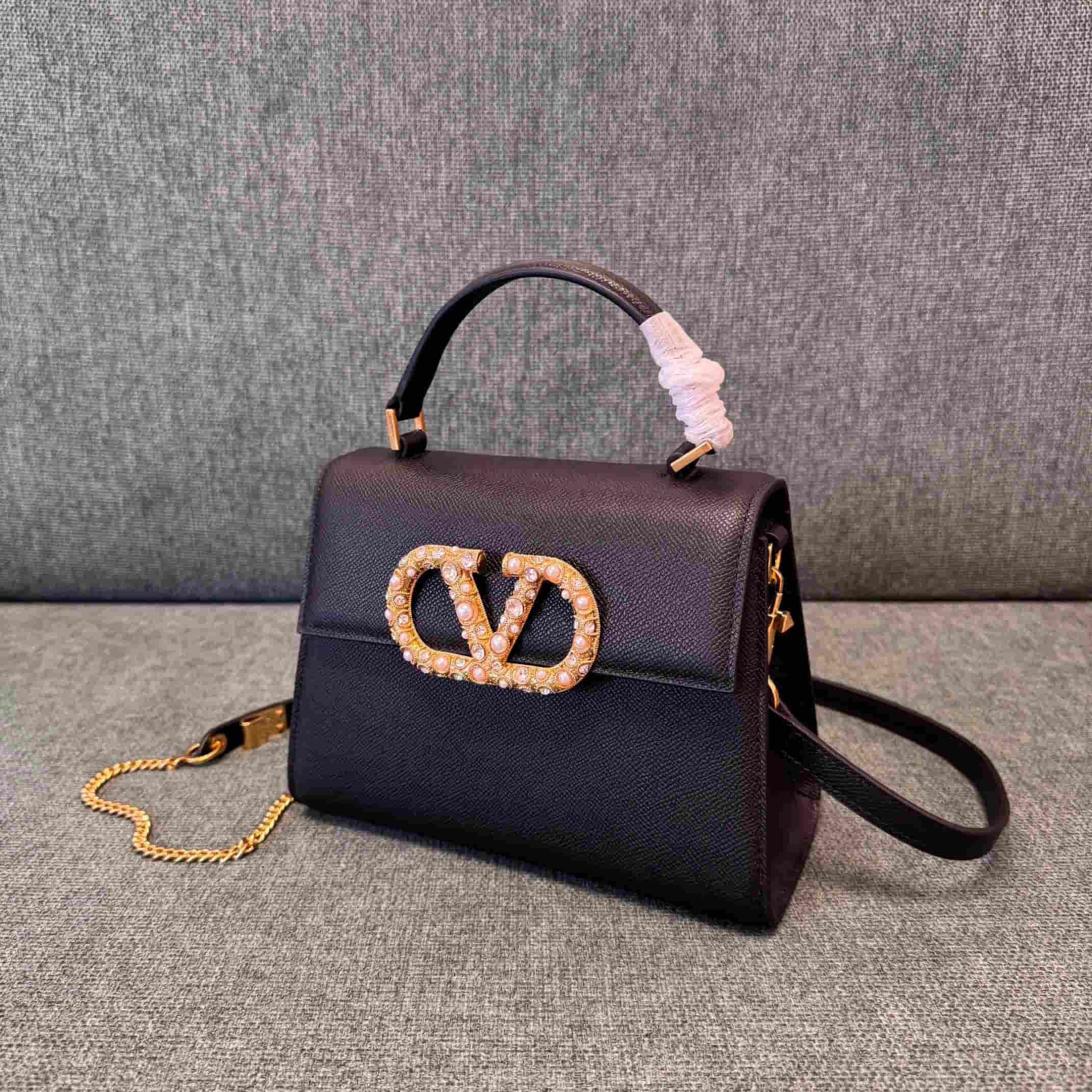 Valentino Garavani Vsling Mini Handbag In Grainy Calfskin With Jewel Logo High
