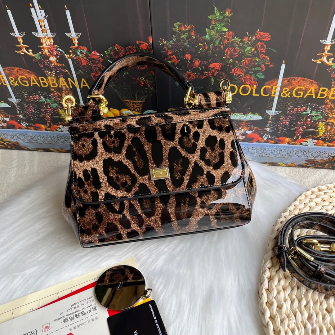 Dolce & Gabbana Small Sicily handbag in leopard-print polished calfskin High