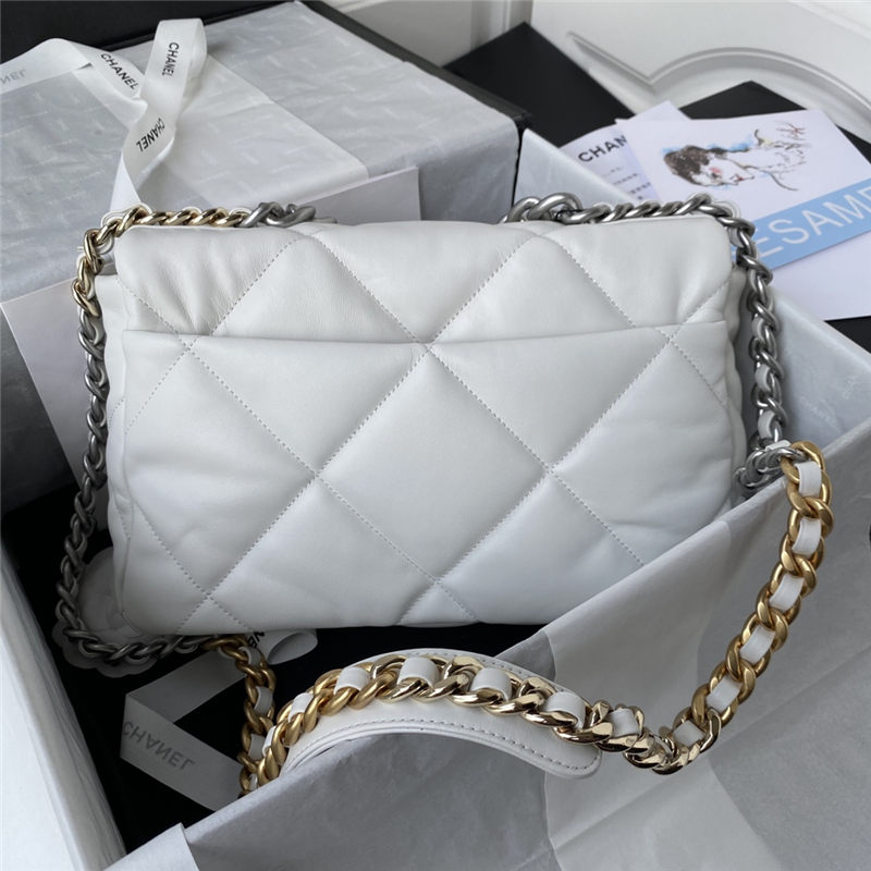 Large Chanel 19 Flap Bag Lambskin White Silver High