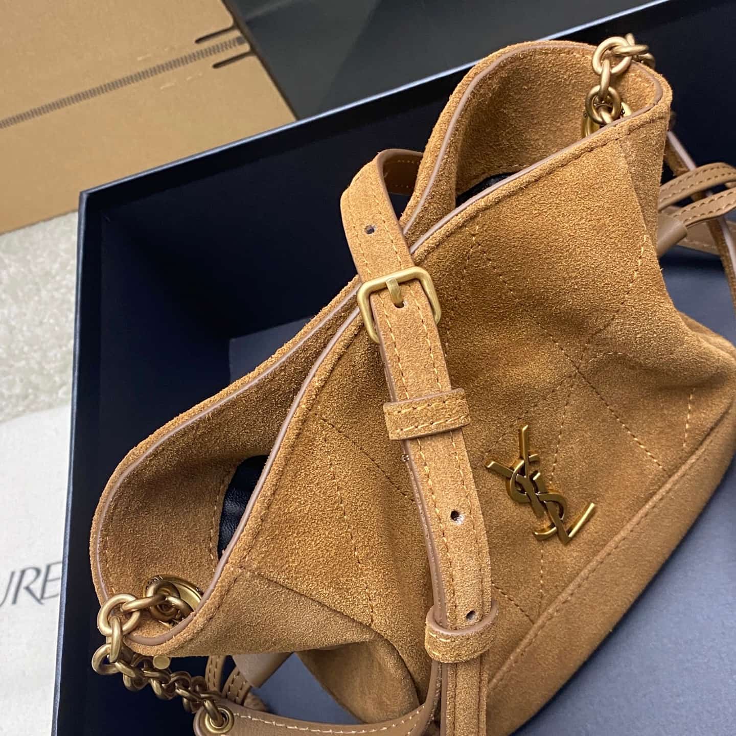 Saint Laurent Jamie Mini Suede Bucket Bag Brown 859174 High