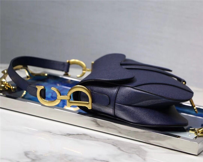 SADDLE BAG Grained Calfskin Navy Blue High