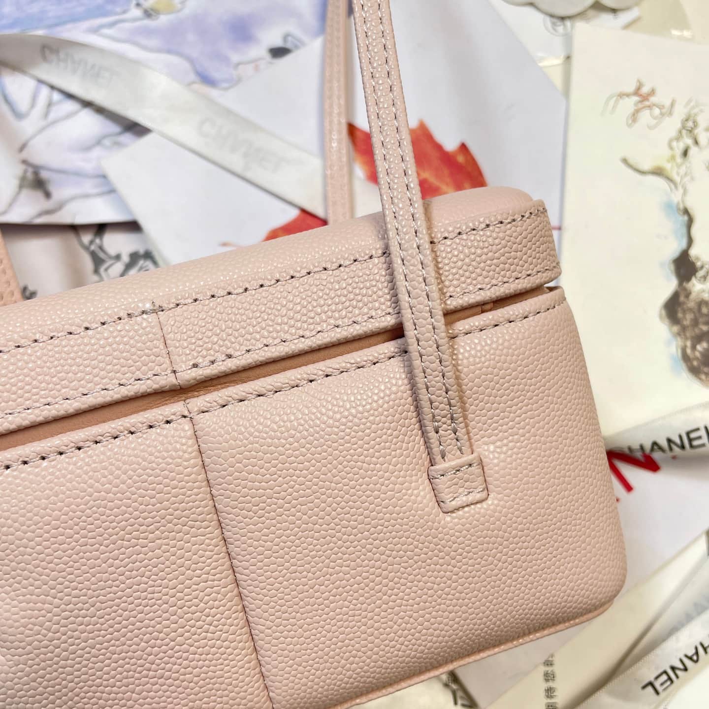 Chanel Long Vanity with Leather Strap Grained Shiny Calfskin & Gold-Tone Metal Light Pink AP5067 A