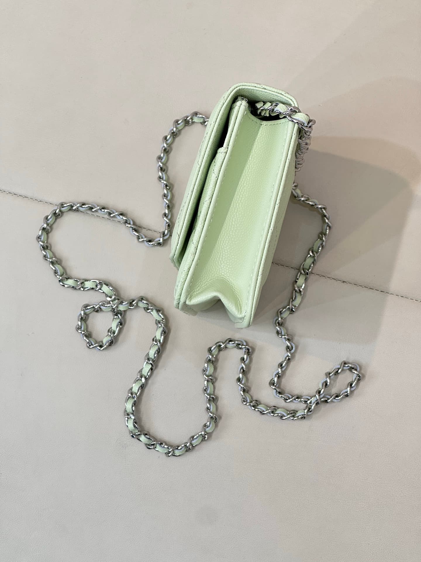 Chanel Wallet on Chain Grained Calfskin& Silver-tone Metal AP0250 Light Green TOP