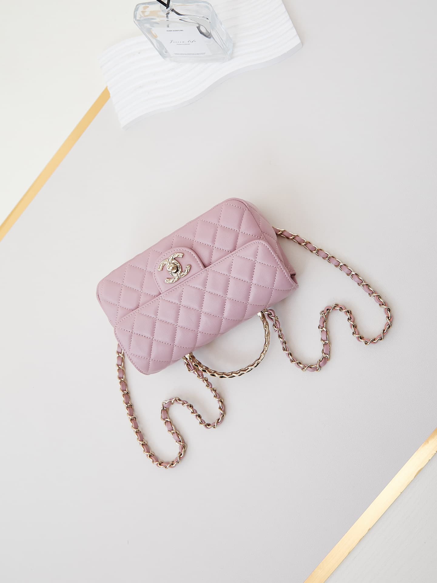 Chanel Mini Flap Bag with Top Handle Lambskin& Gold-Tone Metal White AS4924 A