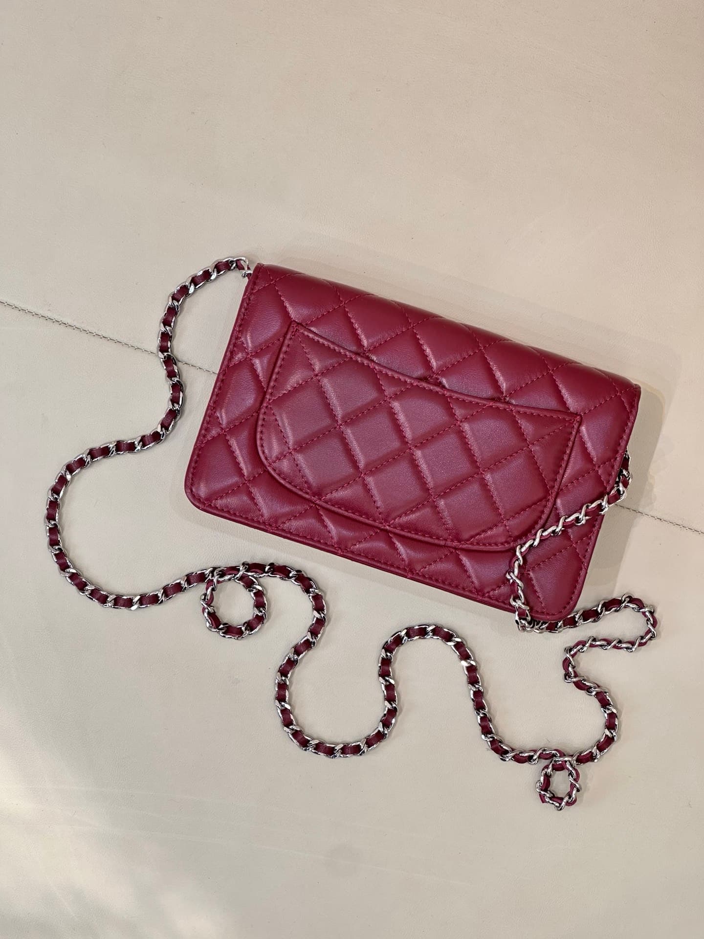 Chanel Wallet on Chain Lambskin& Sliver-tone Metal AP0250 Claret TOP