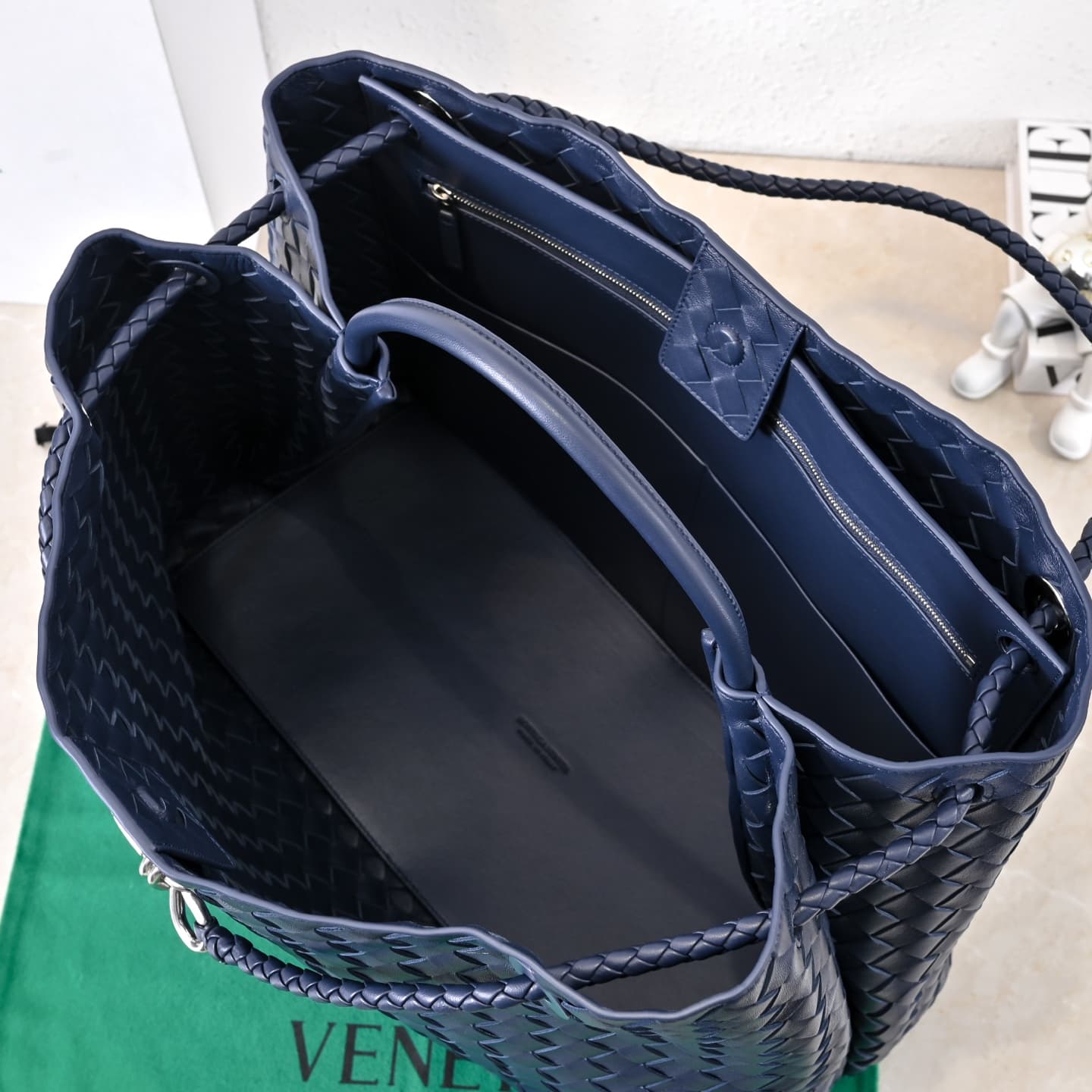 BV Andiamo Large Top handle bag Dark Blue Silver Metal High