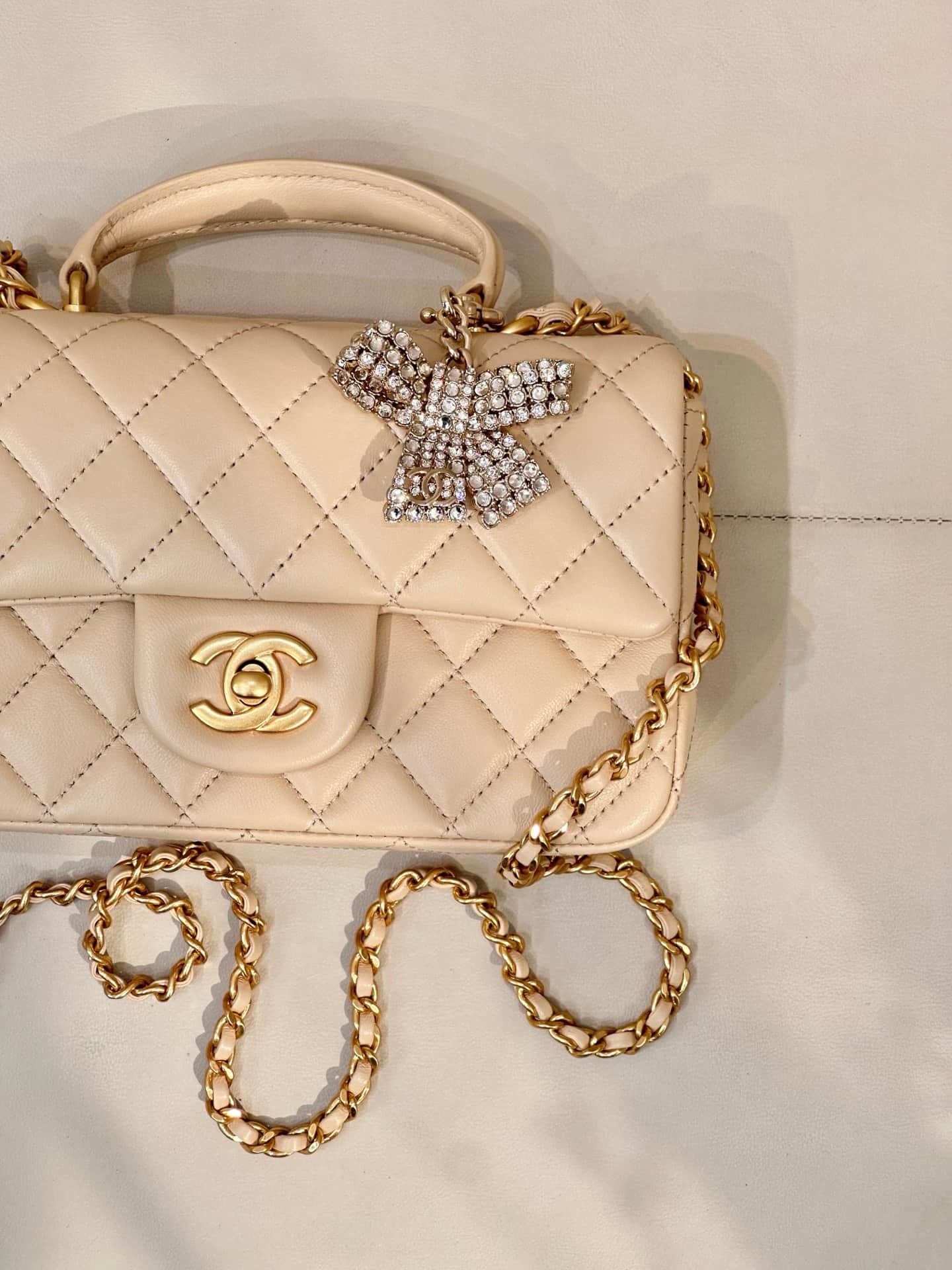 Chanel Mini Classic Handbag Lambskin Strass & Gold-Tone Metal AS2431 beige TOP