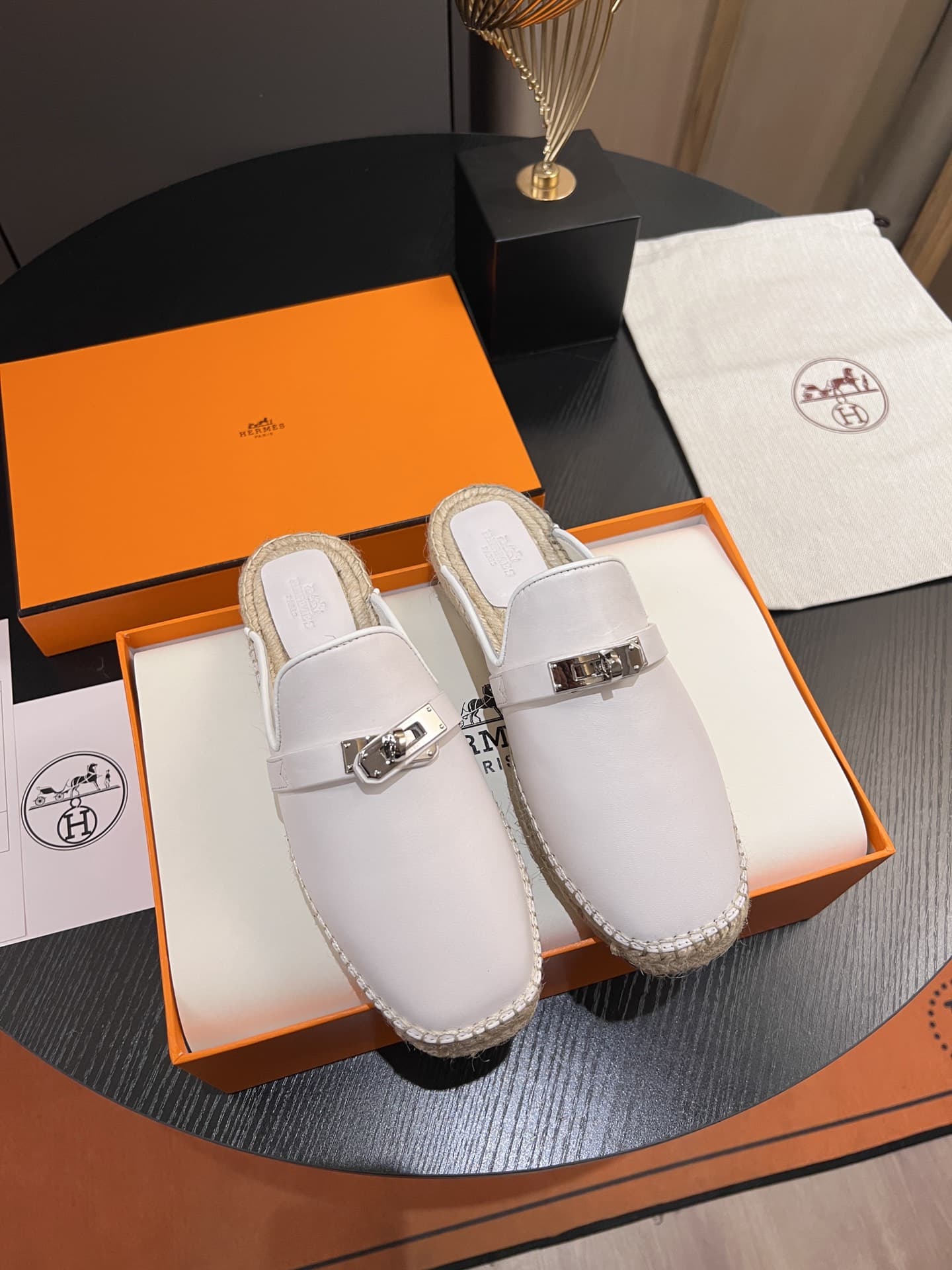Hermes Feria espadrille Leather Mules Shoes Women