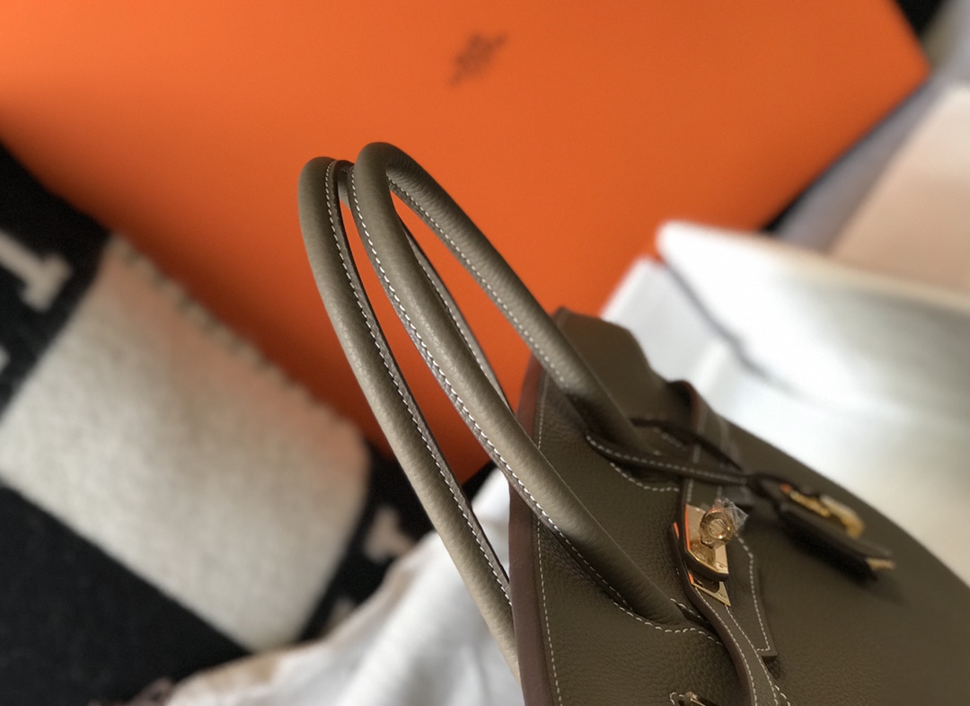 Hermes Birkin 25/30/35cm Bag Calfskin Silver/Gold Metal In Etoupe High