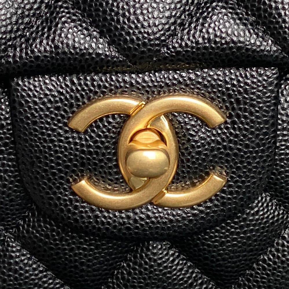 Chanel Small Flap Bag with Top Handle Grained Shiny Calfskin &  Gold-Tone Metal Black AS5702 A