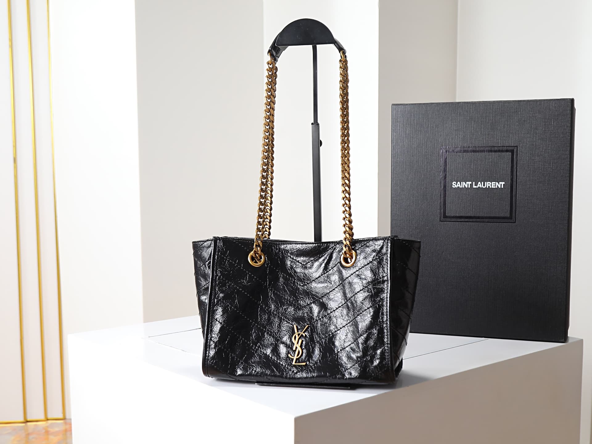Saint Laurent Niki Shopping Tote Bag Calf Leather In Black 872680 High
