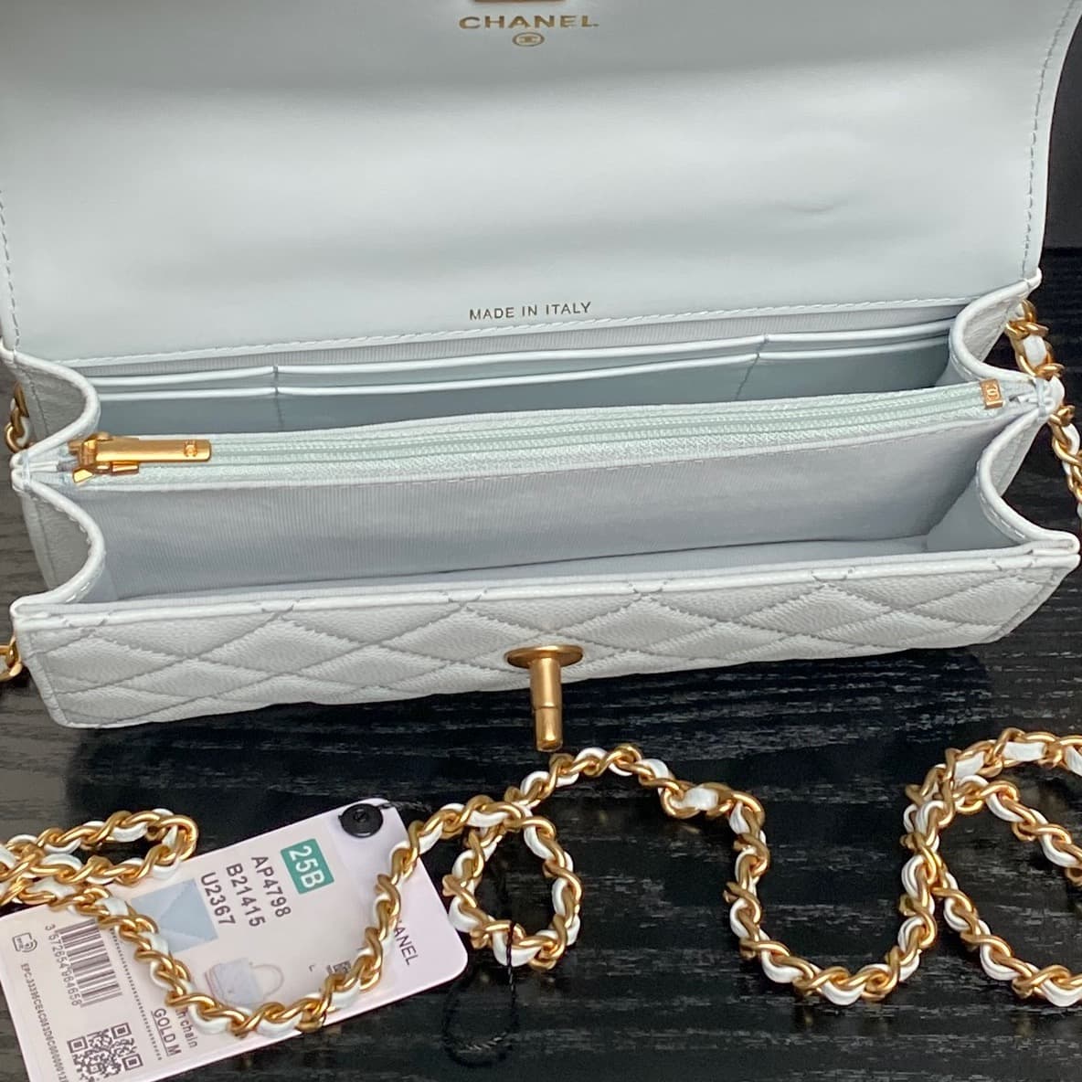 Chanel Mini Flap Bag with Top Handle Grained Shiny Calfskin & Gold-Tone Metal Blue AP4798 A