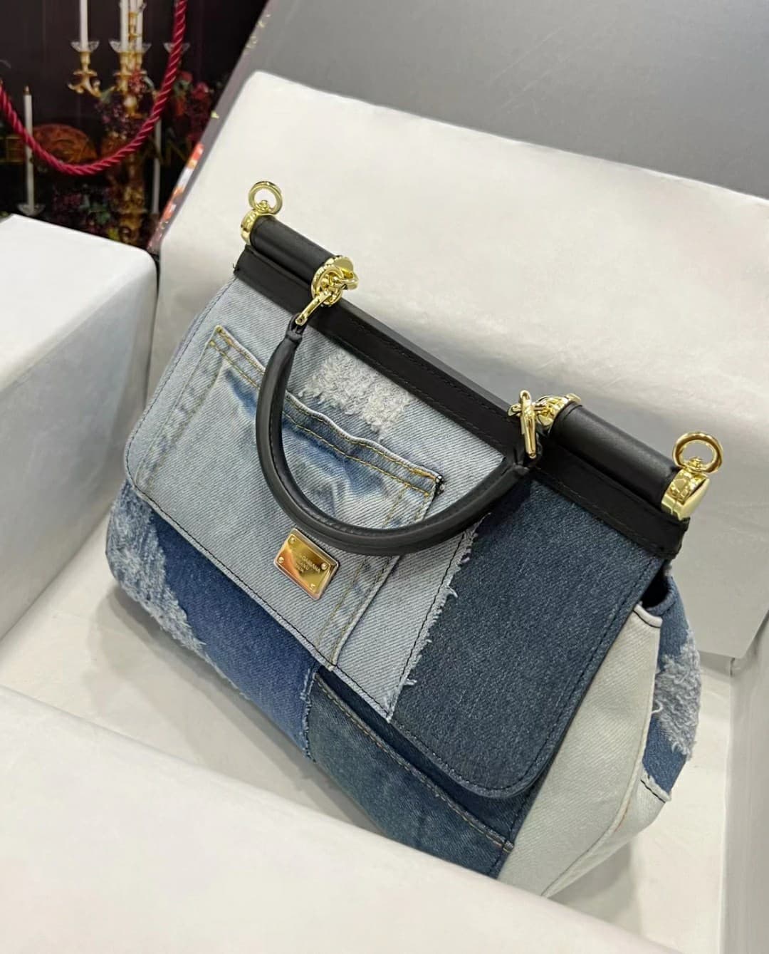 Dolce & Gabbana Small Sicily handbag in denim and calfskin high