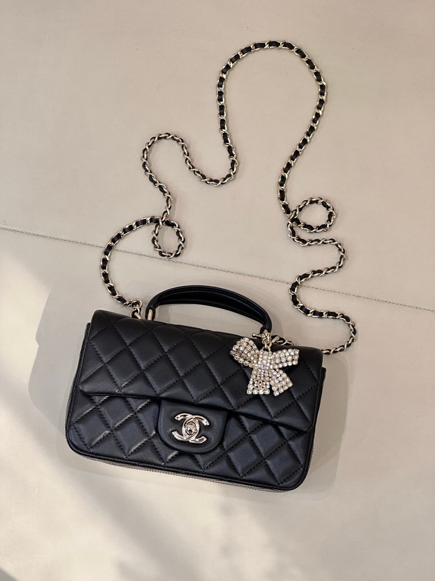Chanel Mini Classic Handbag Lambskin Strass & Gold-Tone Metal AS2431 black TOP