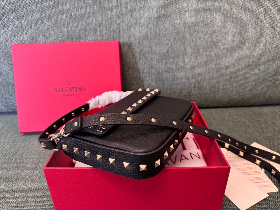 Valentino Garavani Mini Rockstud Grainy Leather Crossbody Bag in Black High