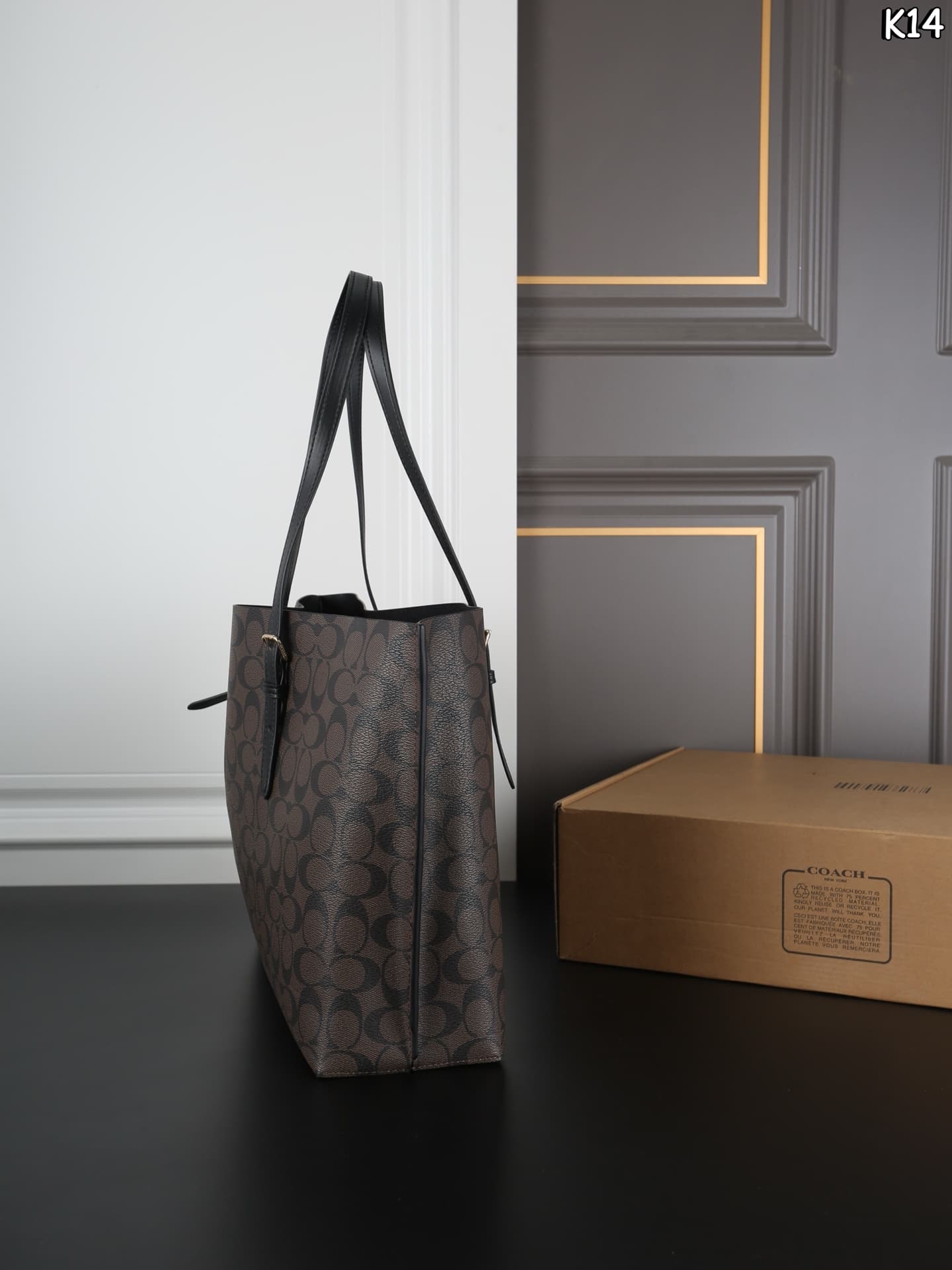 COACH Mollie Tote Bag In Signature Canvas Gold/Walnut/Black High