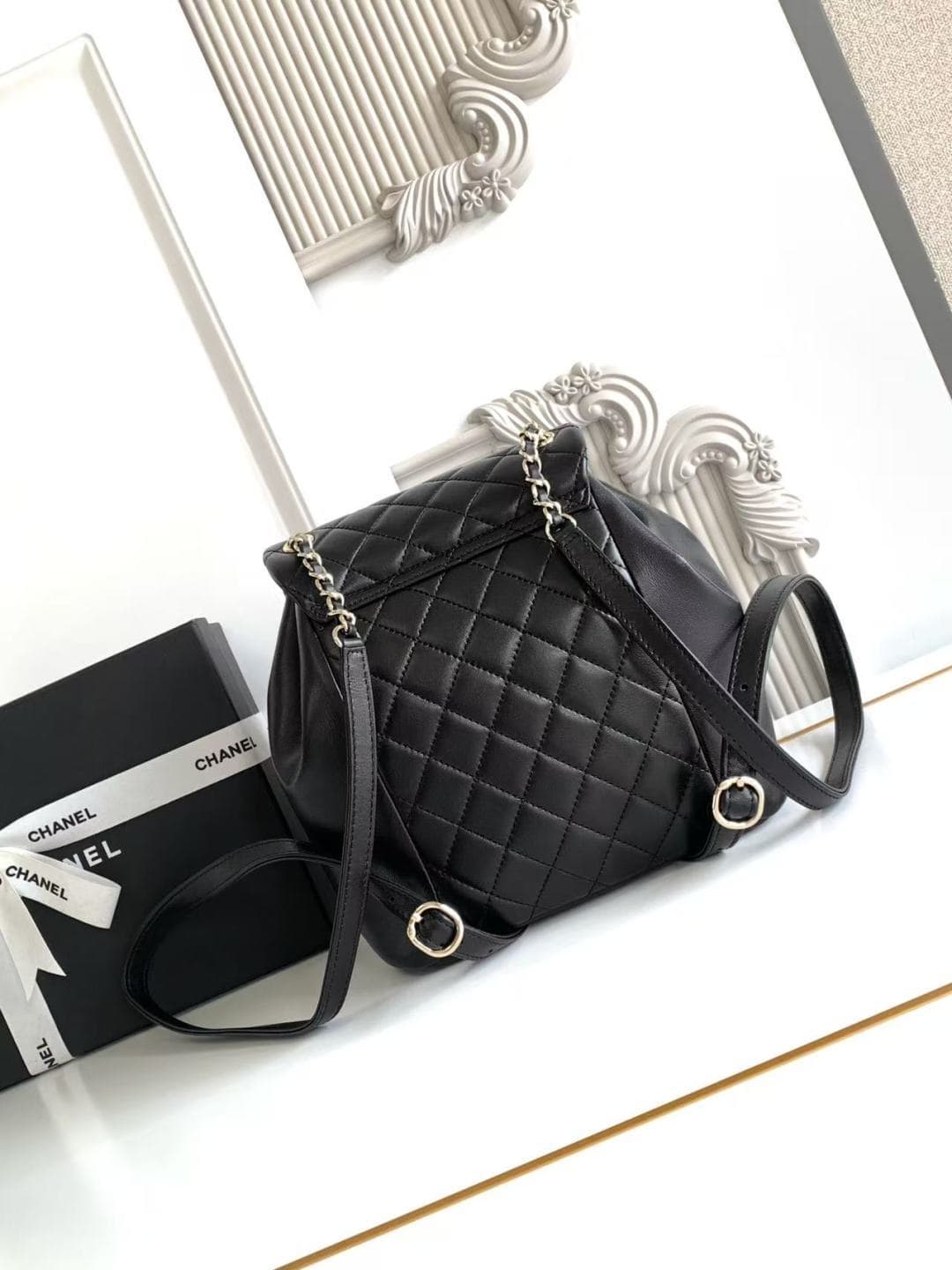 Chanel Medium Quilted Duma Backpack Lambskin AS3618 Black A