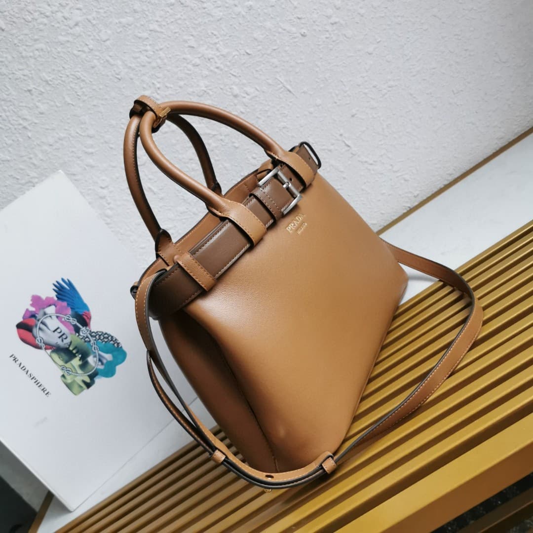 Prada Buckle small leather handbag with belt 1BA434 Caramel High
