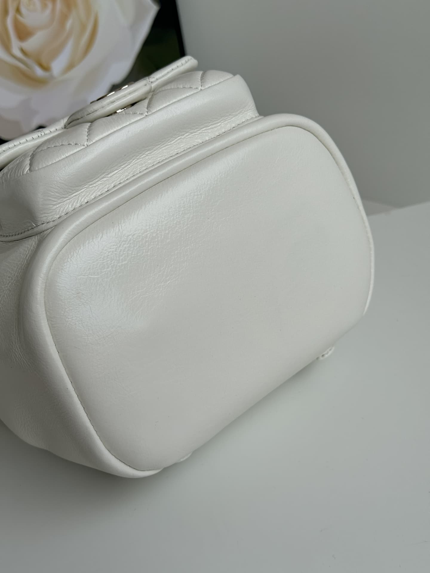 Chanel Small Quilted Duma Backpack Shiny Calfskin AS2908 White High