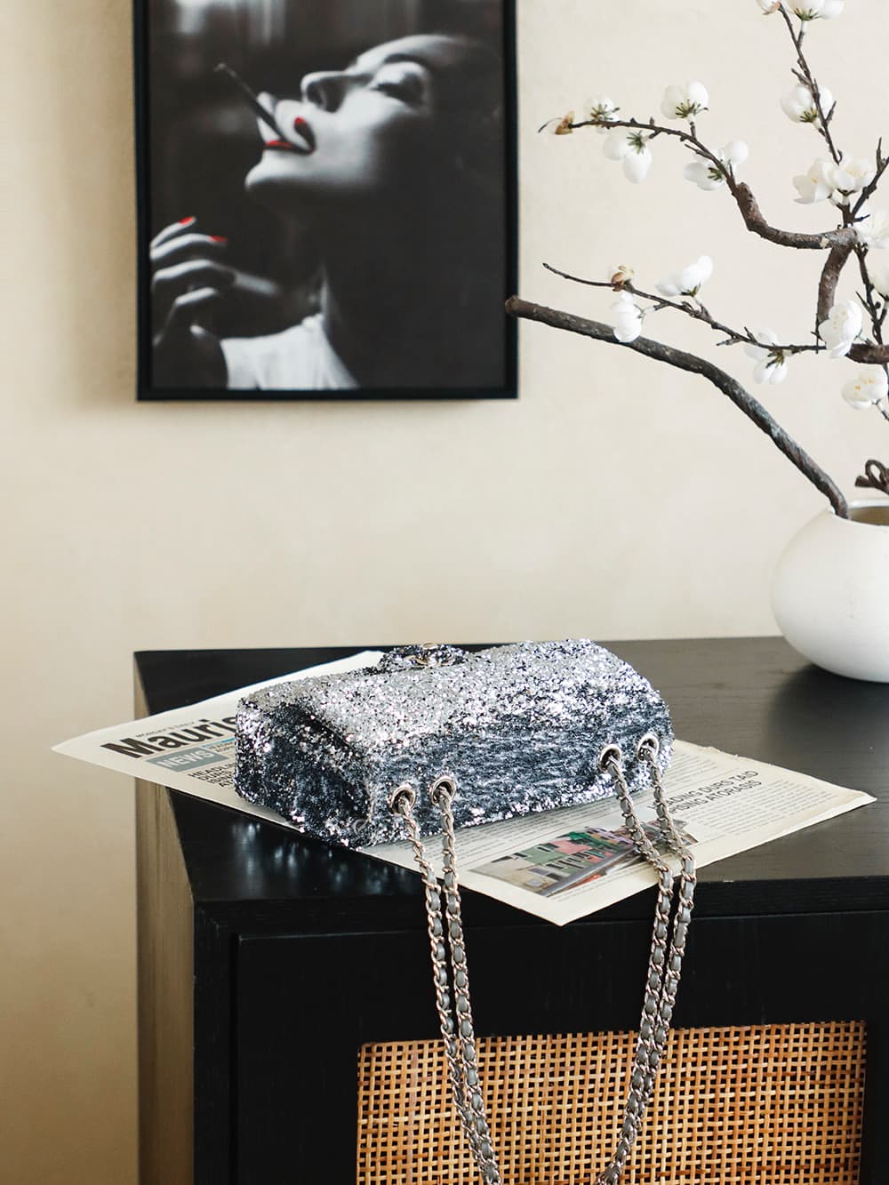 Chanel Flap Bag With Silver Sequins A