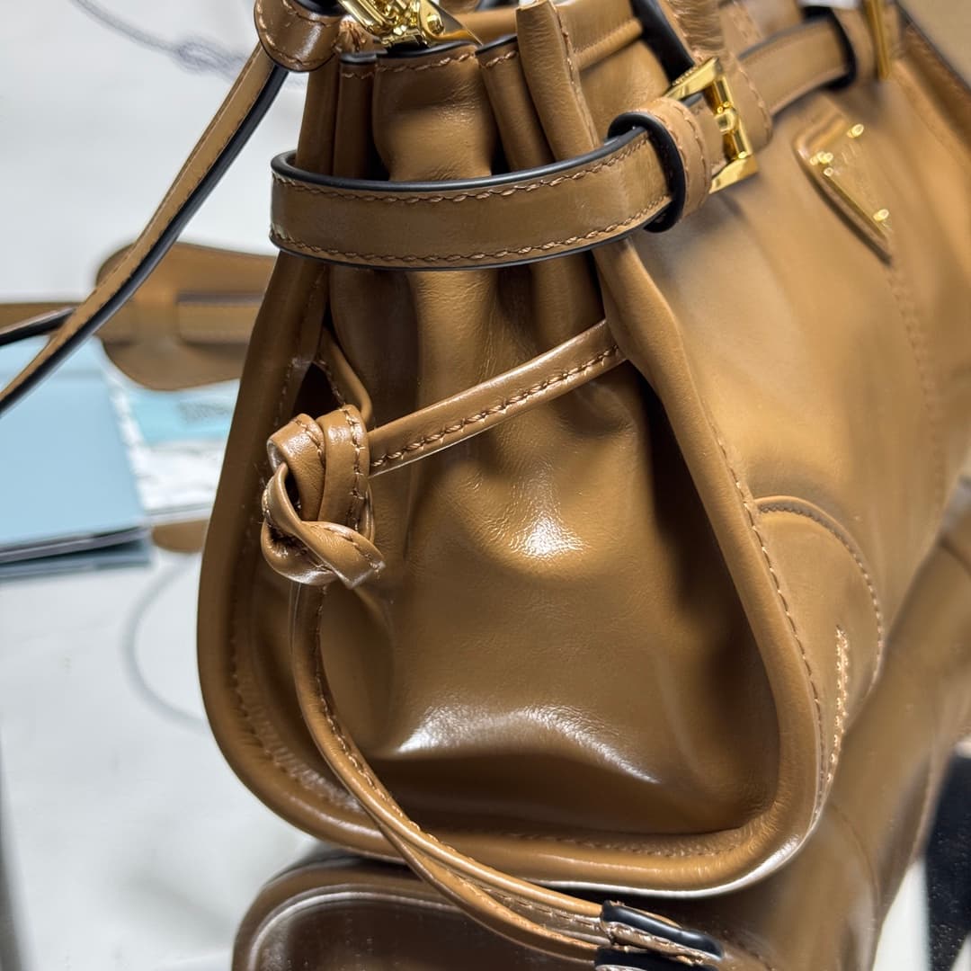 Prada Bonnie leather mini handbag Calfskin leather 1BA486 TAN High