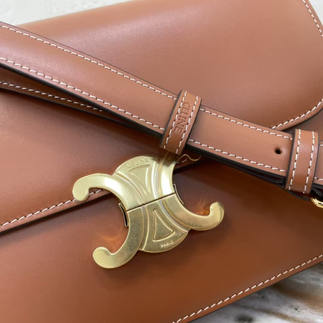 Celine Triomphe Medium Bag Calfskin Brown High